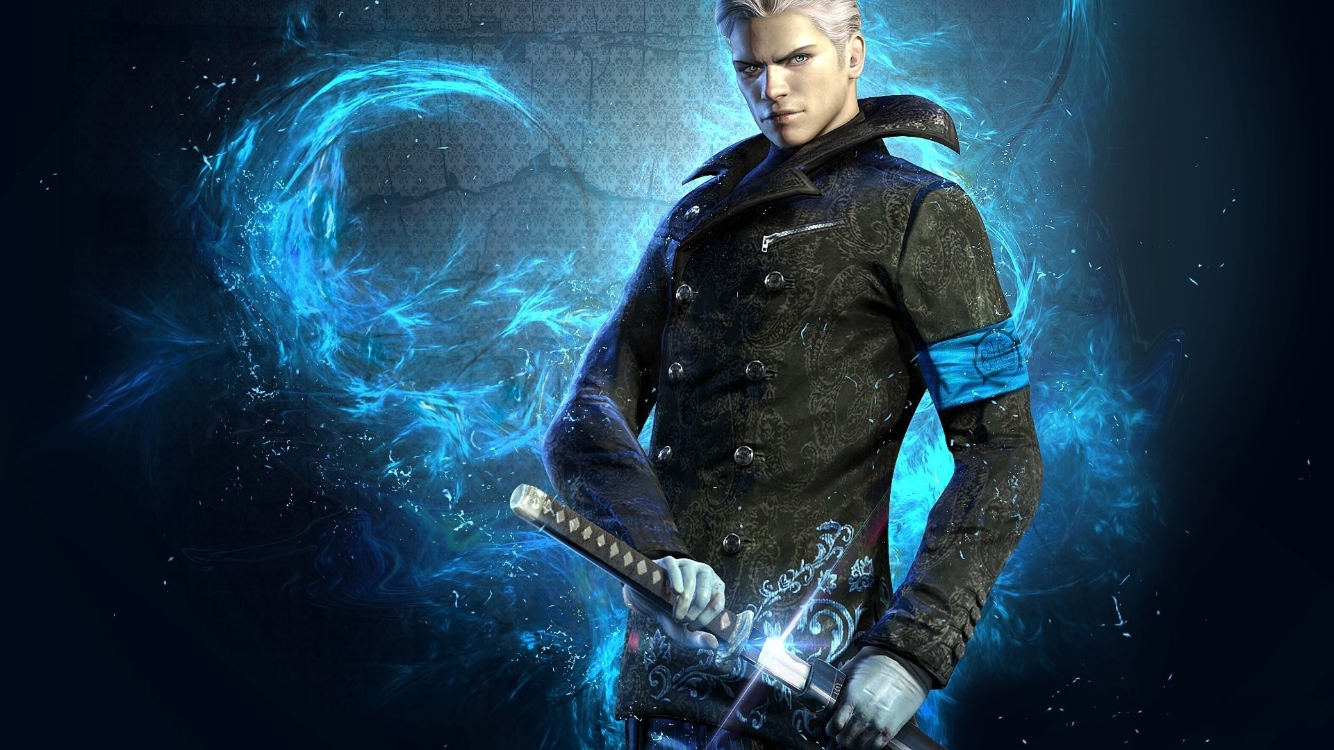 Обои wallpaper, sword, game, blue, blue eyes, katana, man, devil may cry на  телефон и рабочий стол, раздел игры, разрешение 1920x1080 - скачать