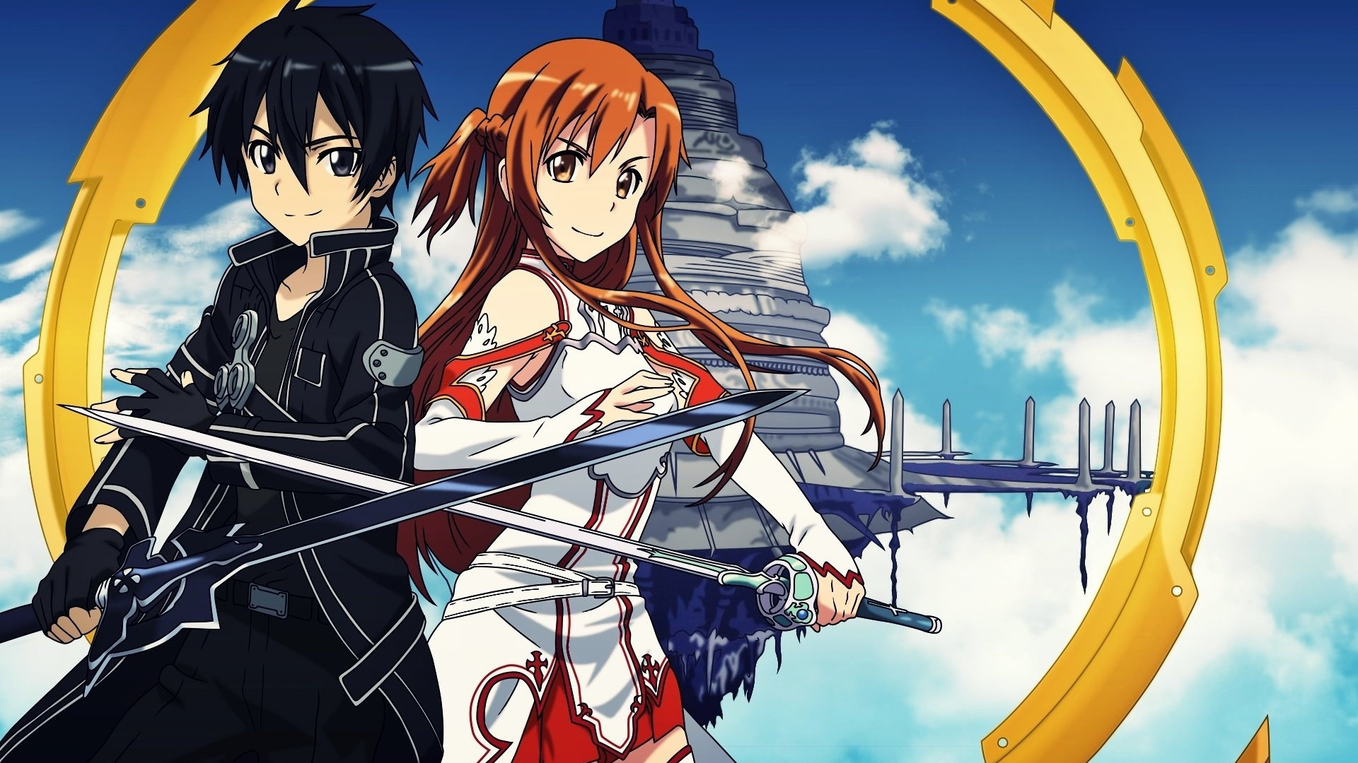 Скачать обои меч, sword art online, kirito, мастера меча онлайн, sao,  кирито, рапира, asuna, раздел сёнэн в разрешении 1920x1080