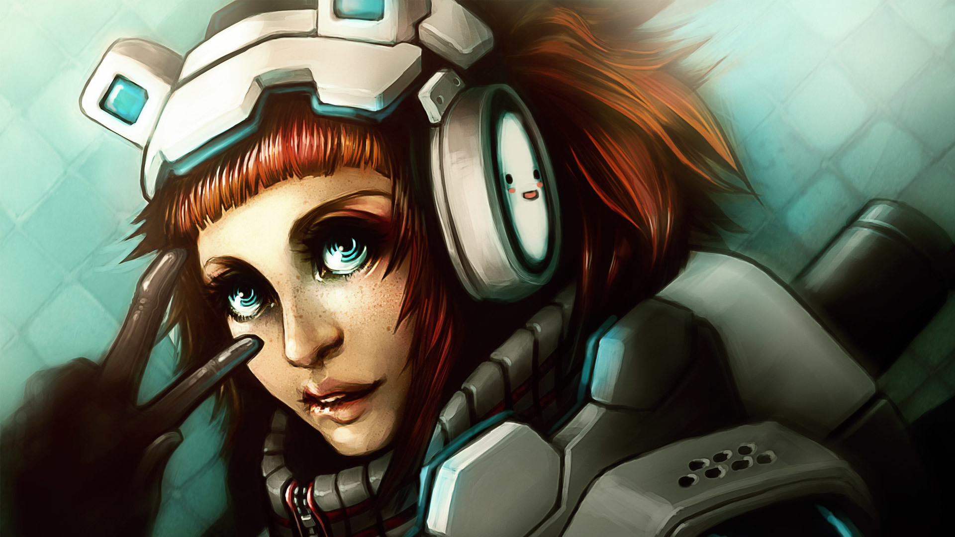 Скачать обои girl, red hair, headphones, art, Game, sanctum, Sweet Autumn,  раздел игры в разрешении 1920x1080