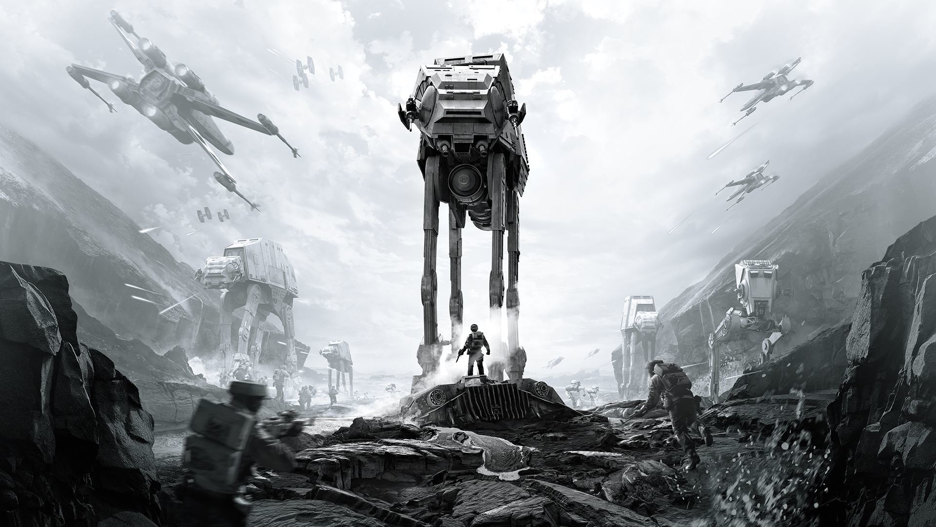 Скачать обои игры, Electronic Arts, AT-AT, DICE, Stormtroopers, Rebels,  AT-ST, star wars battlefront, раздел игры в разрешении 1920x1080