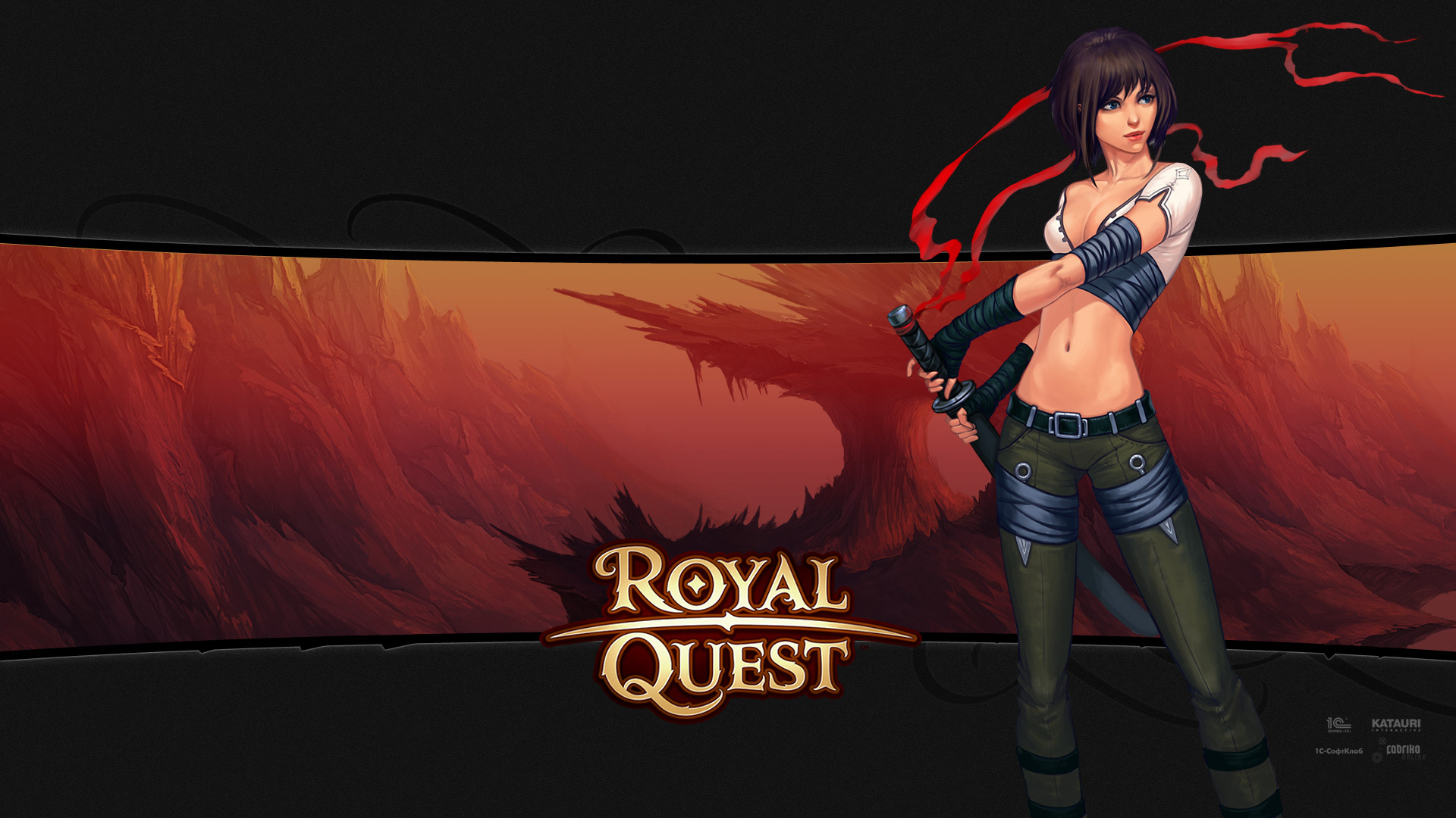 Обои девушка, меч, красный фон, Royal Quest, Katauri Interactive на телефон  и рабочий стол, раздел игры, разрешение 1920x1080 - скачать