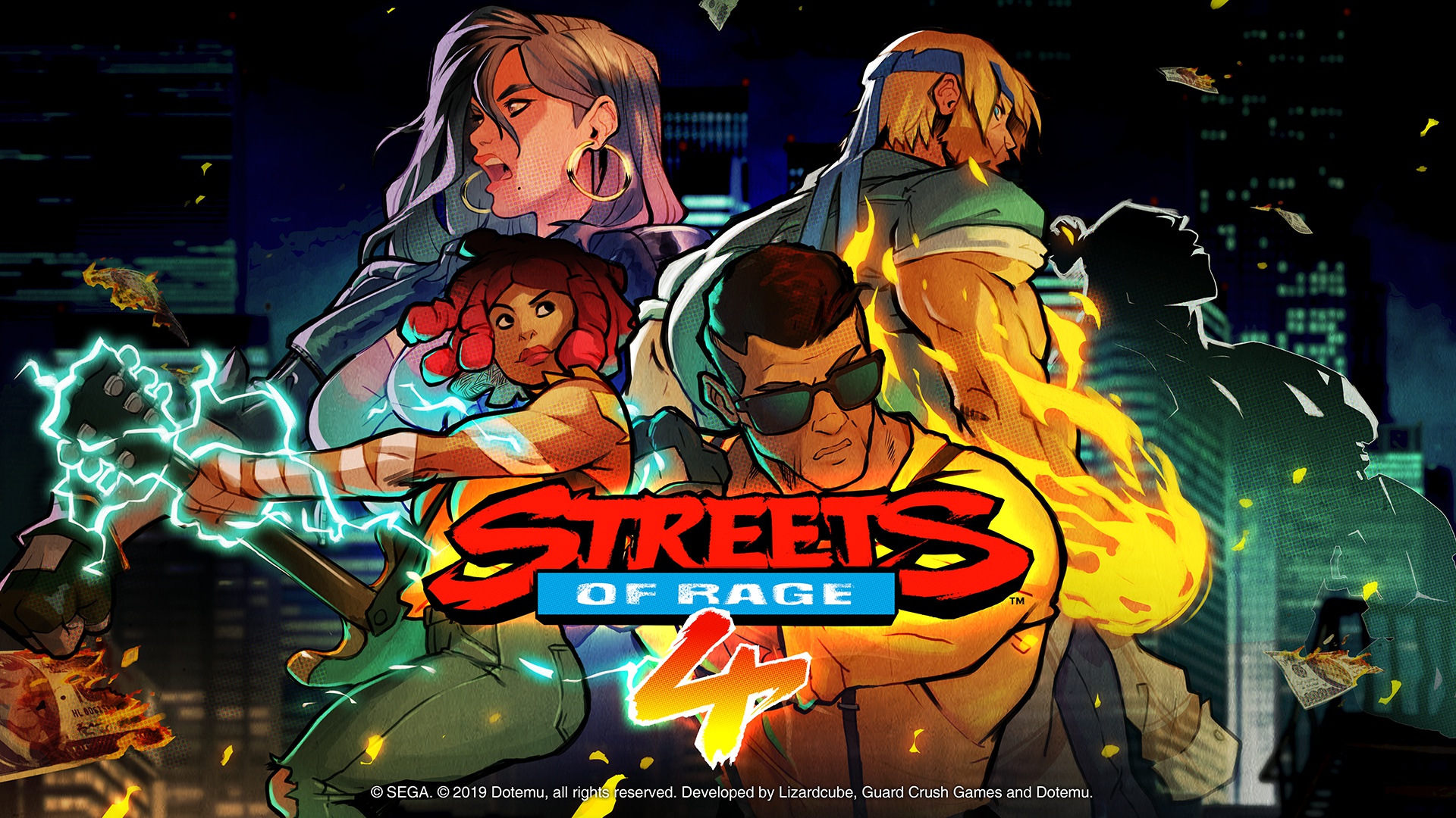 Скачать обои девушки, огонь, серьги, мужики, персонажи, Streets of Rage 4,  раздел игры в разрешении 1920x1080