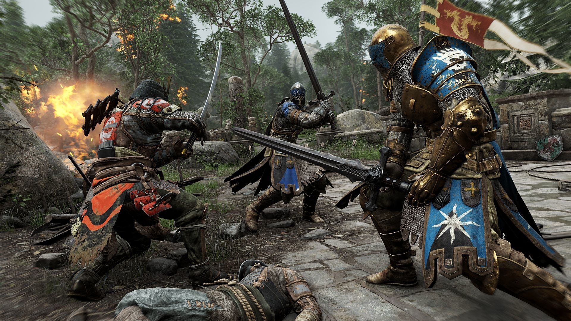 Обои доспехи, самурай, флаги, битва, рыцарь, средневековье, Ubisoft, For  Honor на телефон и рабочий стол, раздел игры, разрешение 1920x1080 - скачать