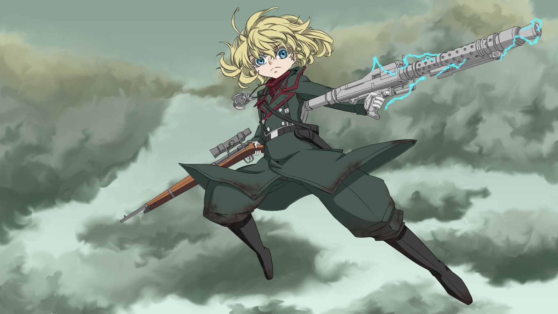 Скачать обои girl, soldier, sky, military, war, anime, cloud, blonde,  раздел прочее в разрешении 1920x1080