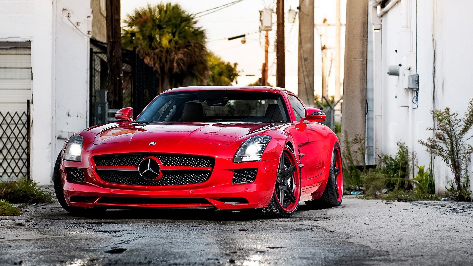 Мерседес SLS AMG черный красный