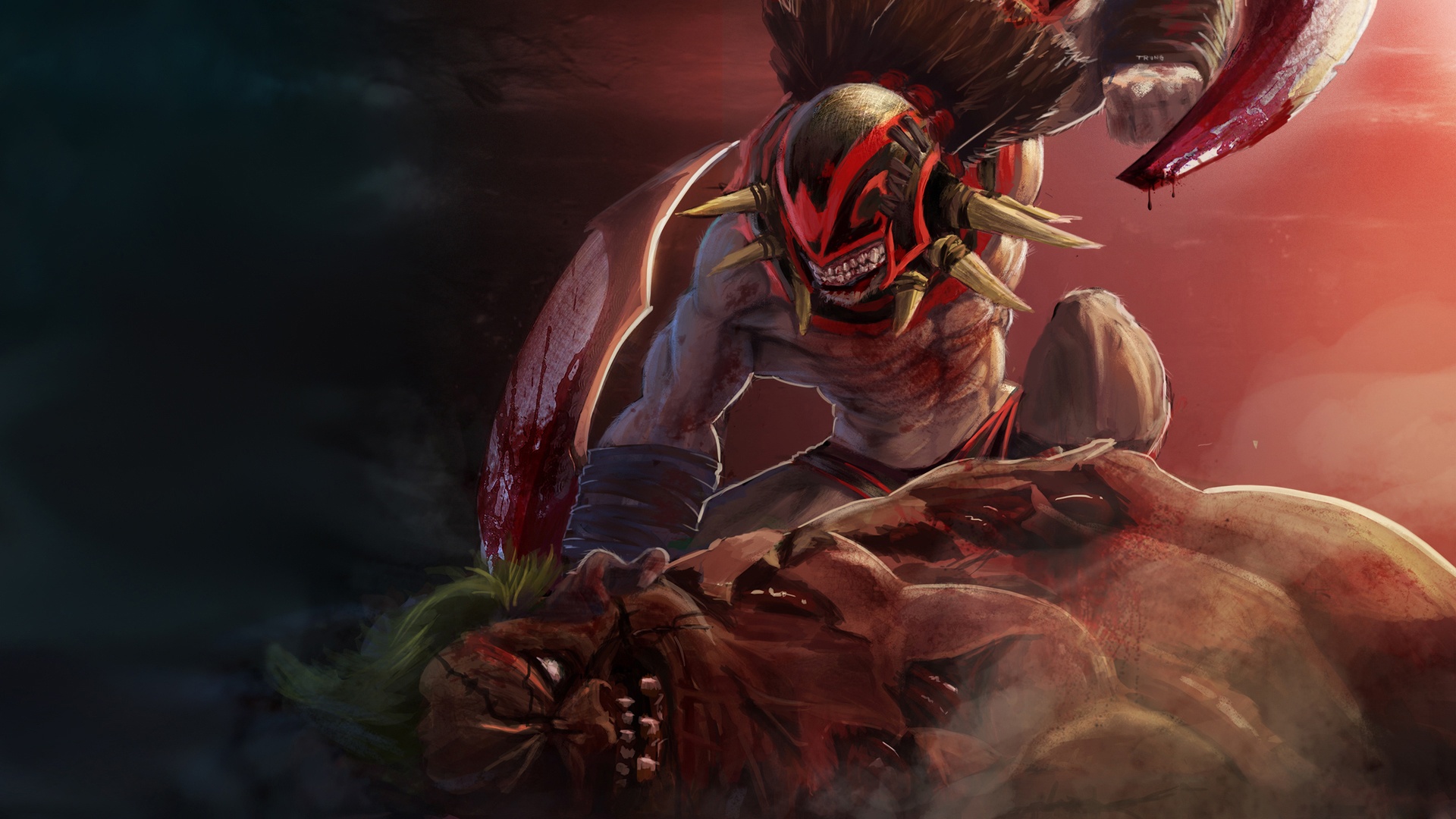 Скачать обои Кровь, Bloodseeker, Dota 2, Pudge, раздел игры в разрешении  1920x1080