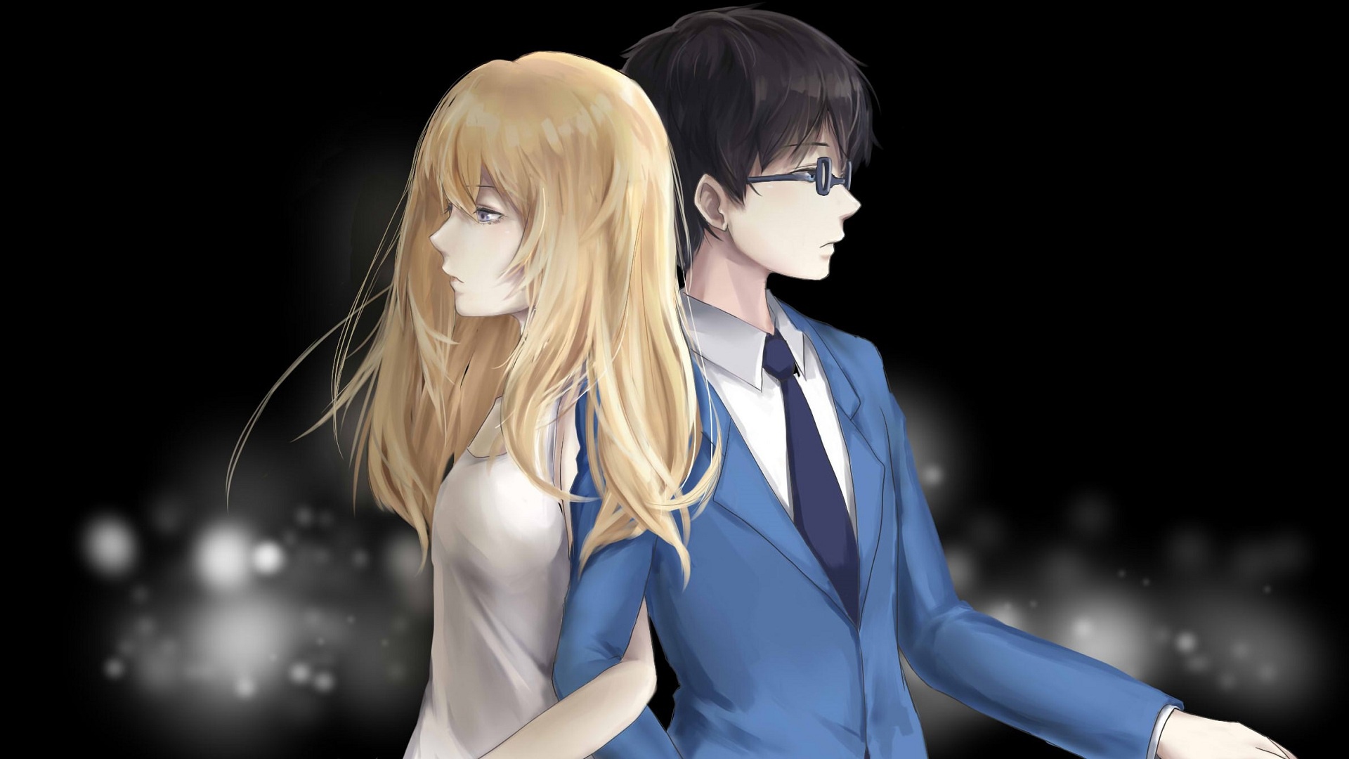 Обои ночь, двое, Shigatsu wa Kimi no Uso, Твоя апрельская ложь на телефон и  рабочий стол, раздел сёдзё, разрешение 1920x1080 - скачать