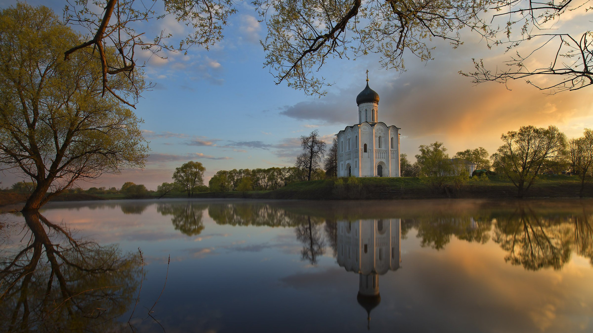 Покрова на нерли осенью фото Скачать обои пейзаж, природа, отражение, река, сумерки, Нерль, церковь Покрова, 