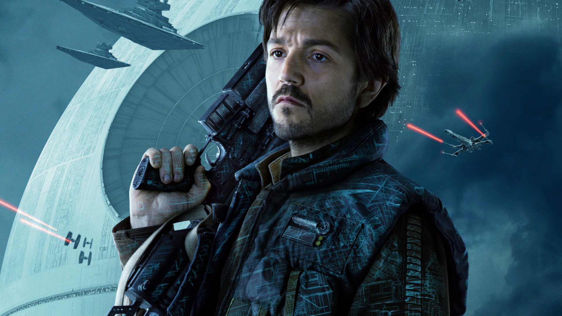 Скачать обои оружие, фантастика, винтовка, постер, Diego Luna, Rogue One,  Диего Луна, Изгой-один: Звёздные войны. Истории, раздел фильмы в разрешении  1920x1080