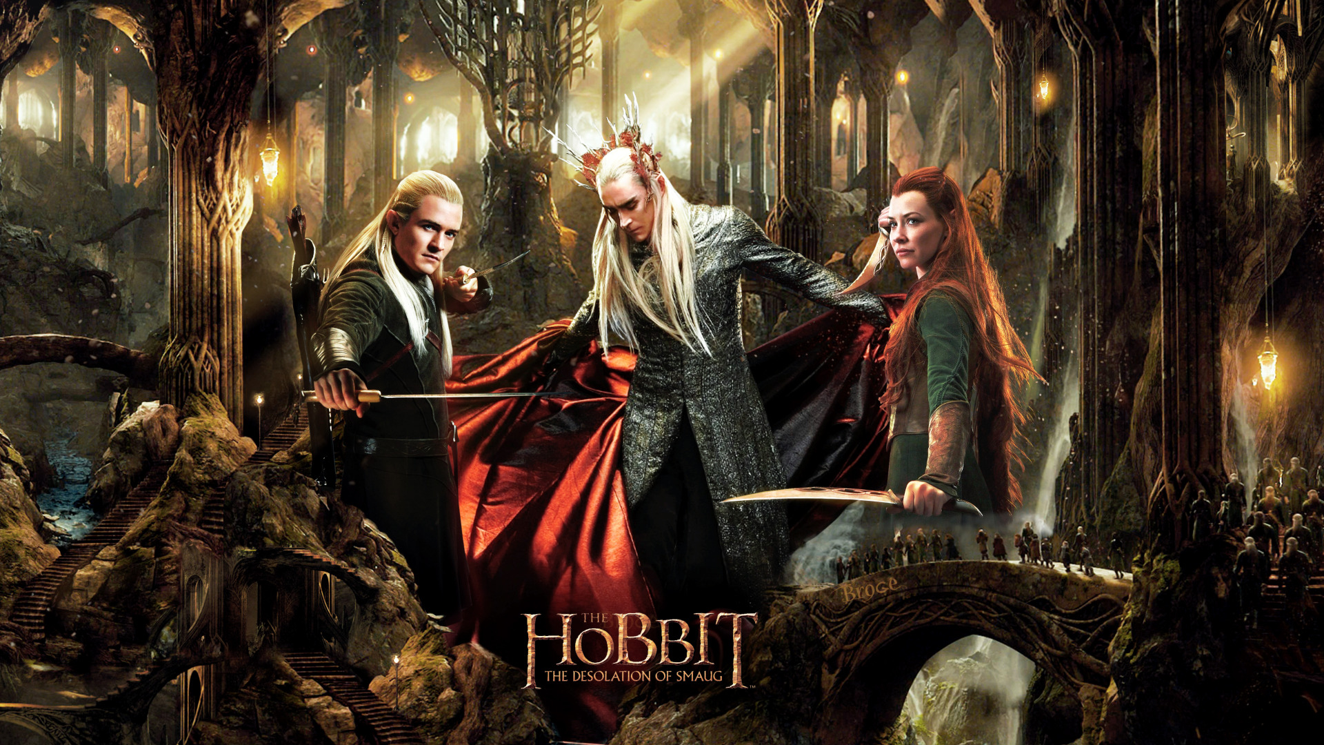 Скачать обои Леголас, Хоббит: Пустошь Смауга, The Hobbit: The Desolation of  Smaug, Тауриэль, Трандуил, раздел фильмы в разрешении 1920x1080