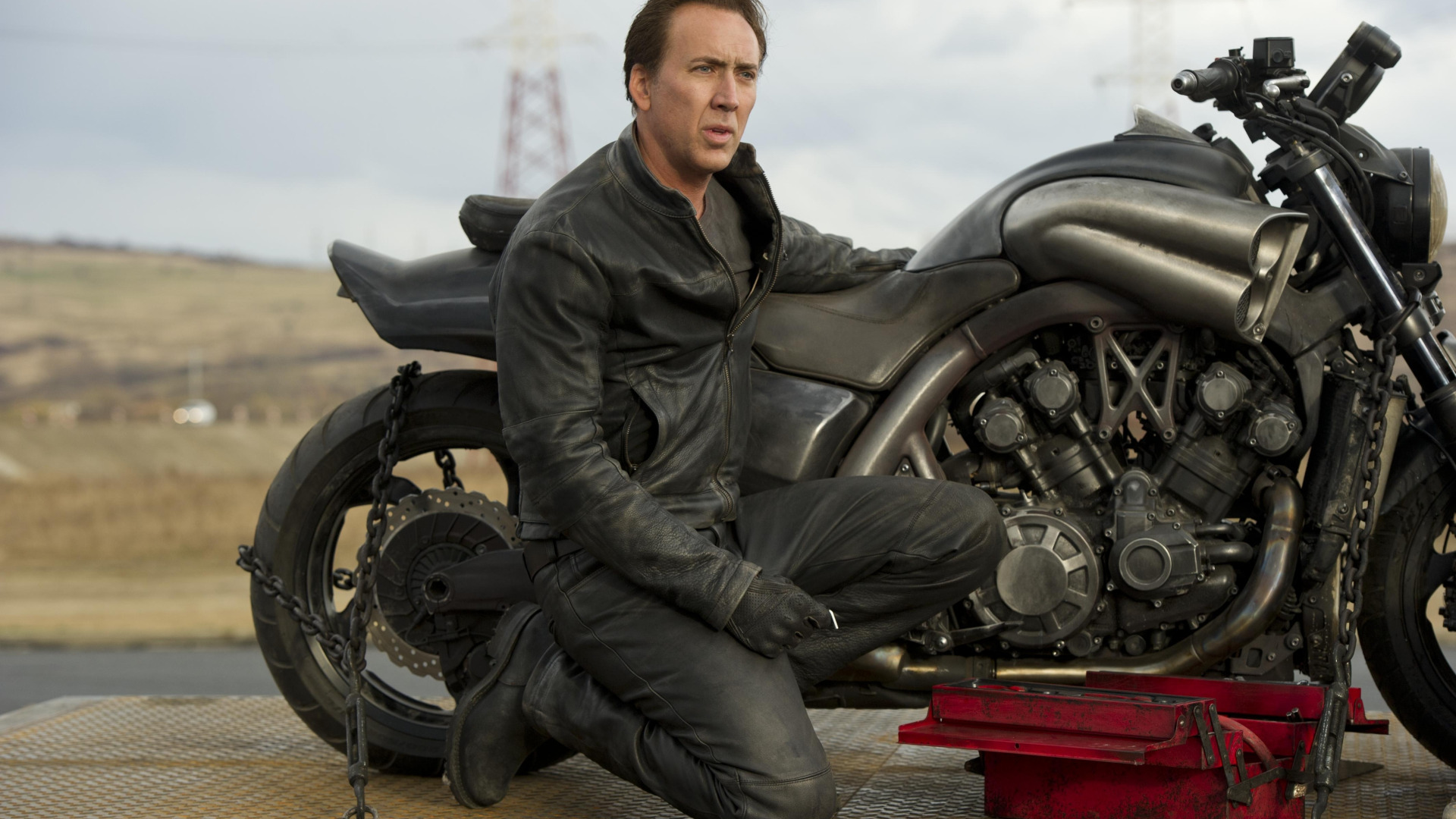 Скачать обои мотоцикл, Николас Кейдж, Nicolas Cage, Призрачный гонщик 2,  Yamaha VMAX, Ghost-Rider-Spirit-of-Vengeance, раздел фильмы в разрешении  1920x1080