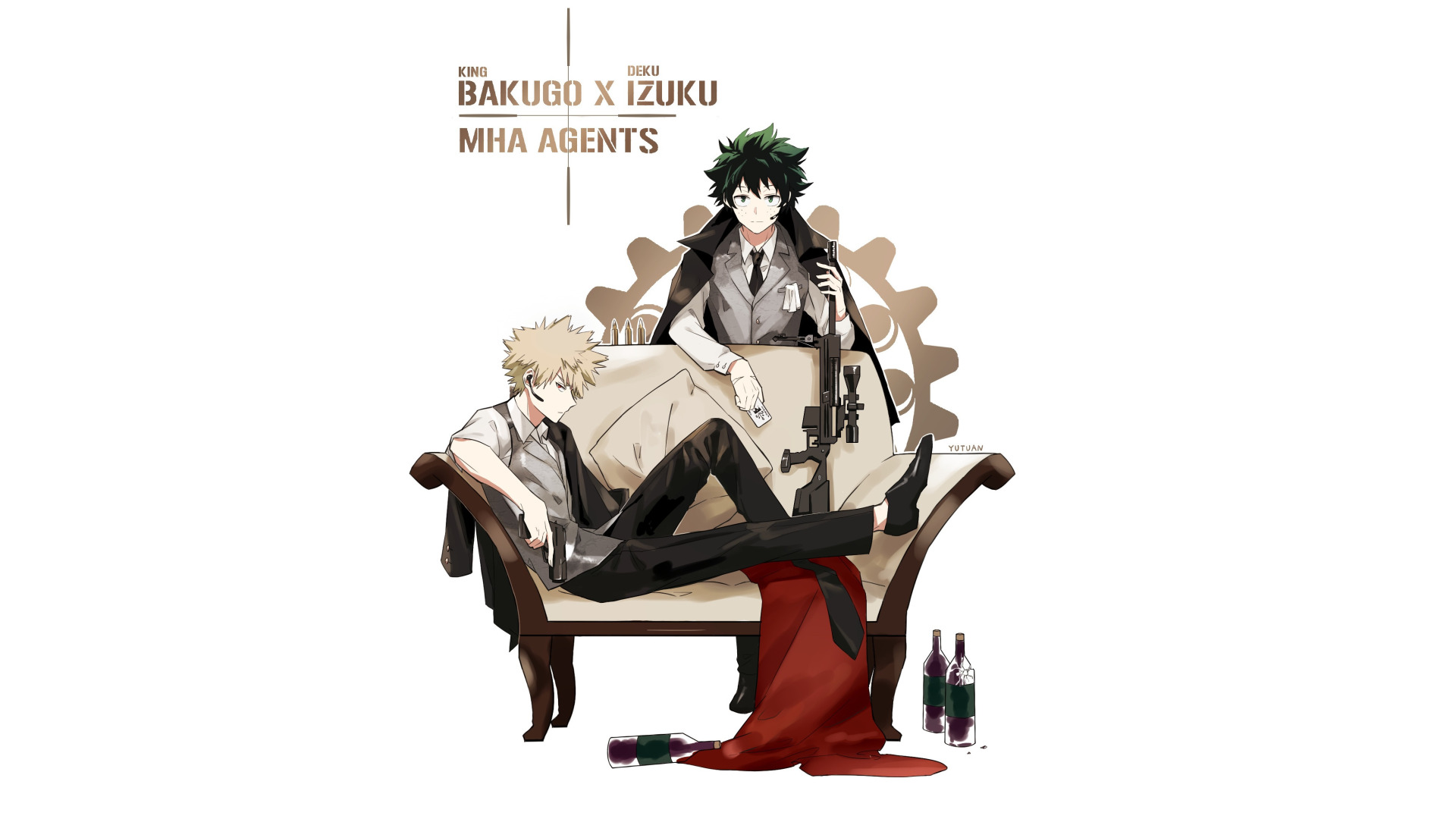 Скачать обои Fanart, Boku no Hero Academia, My Hero Academia, Bakugou  Katsuki, Midoriya Izuku, Liyuchen1126, Laying on Couch, BakuDeku, раздел  сёнэн в разрешении 1920x1080