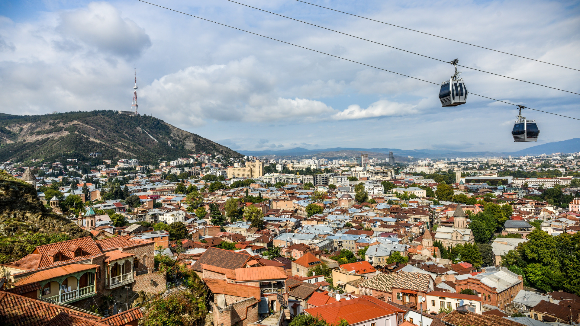 Скачать обои дома, крыши, панорама, Грузия, panorama, Georgia, Тбилиси,  Tbilisi, раздел город в разрешении 1920x1080