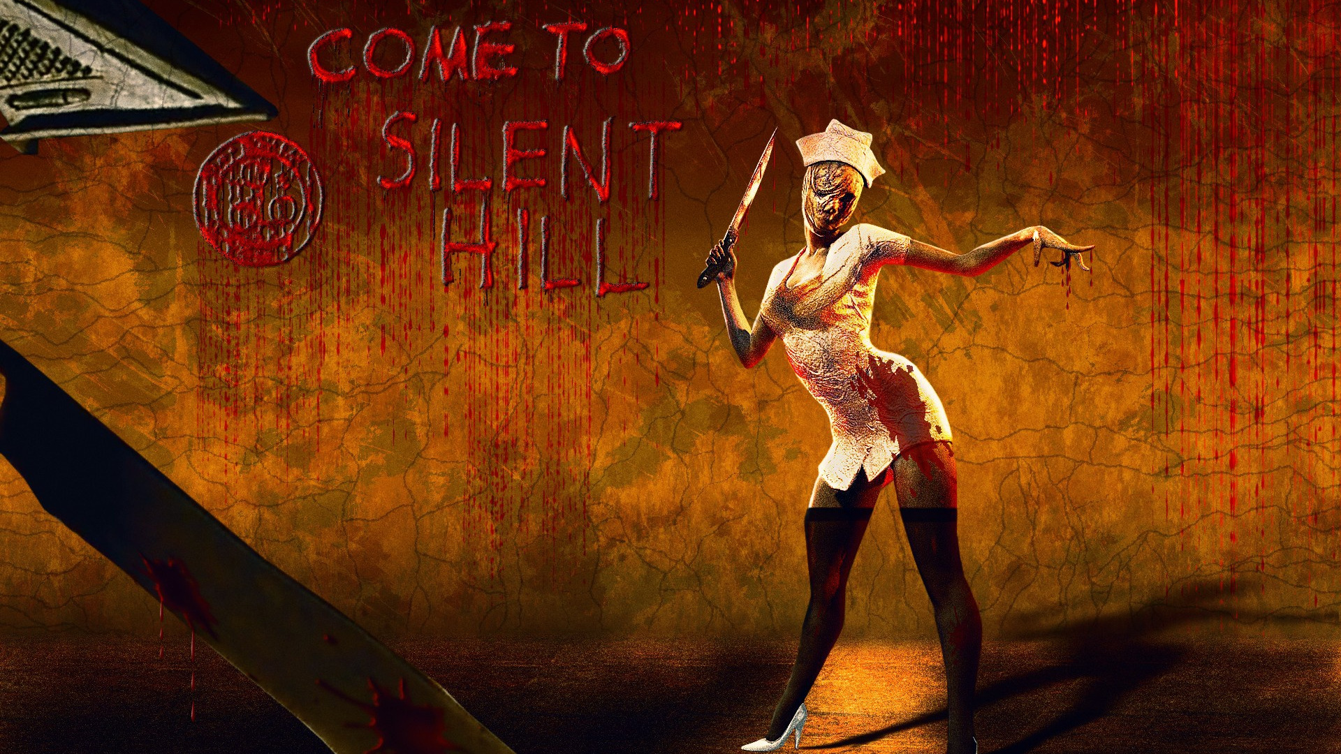 Обои для рабочего стола. blood, monster, <b>Silent</b> <b>Hill</b>, Pyramid Head, nurse, ...