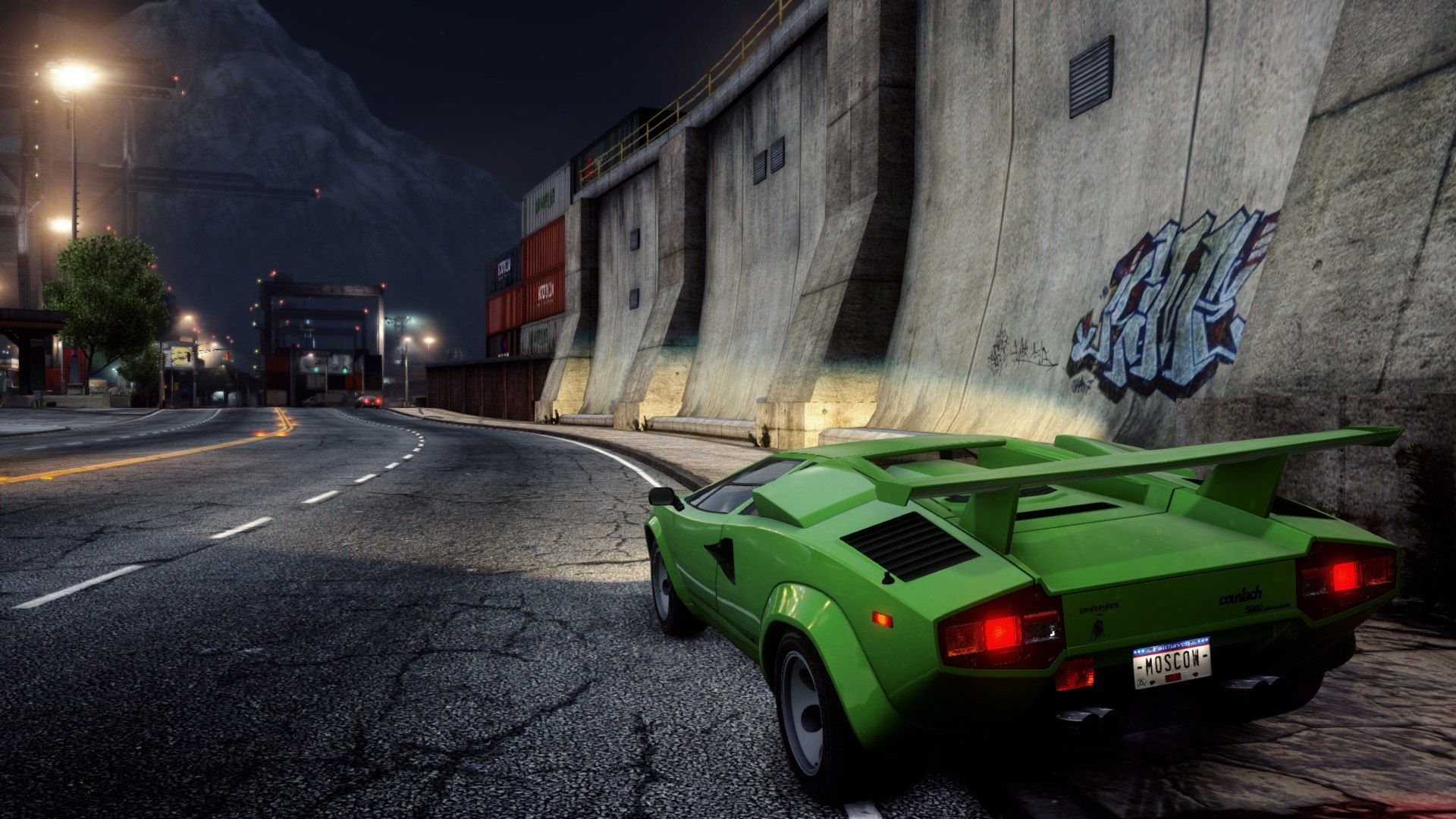 Обои ночь, город, спорткар, классика, ракурс, Lamborghini Countach, need  for speed most wanted 2012 на телефон и рабочий стол, раздел игры,  разрешение 1920x1080 - скачать