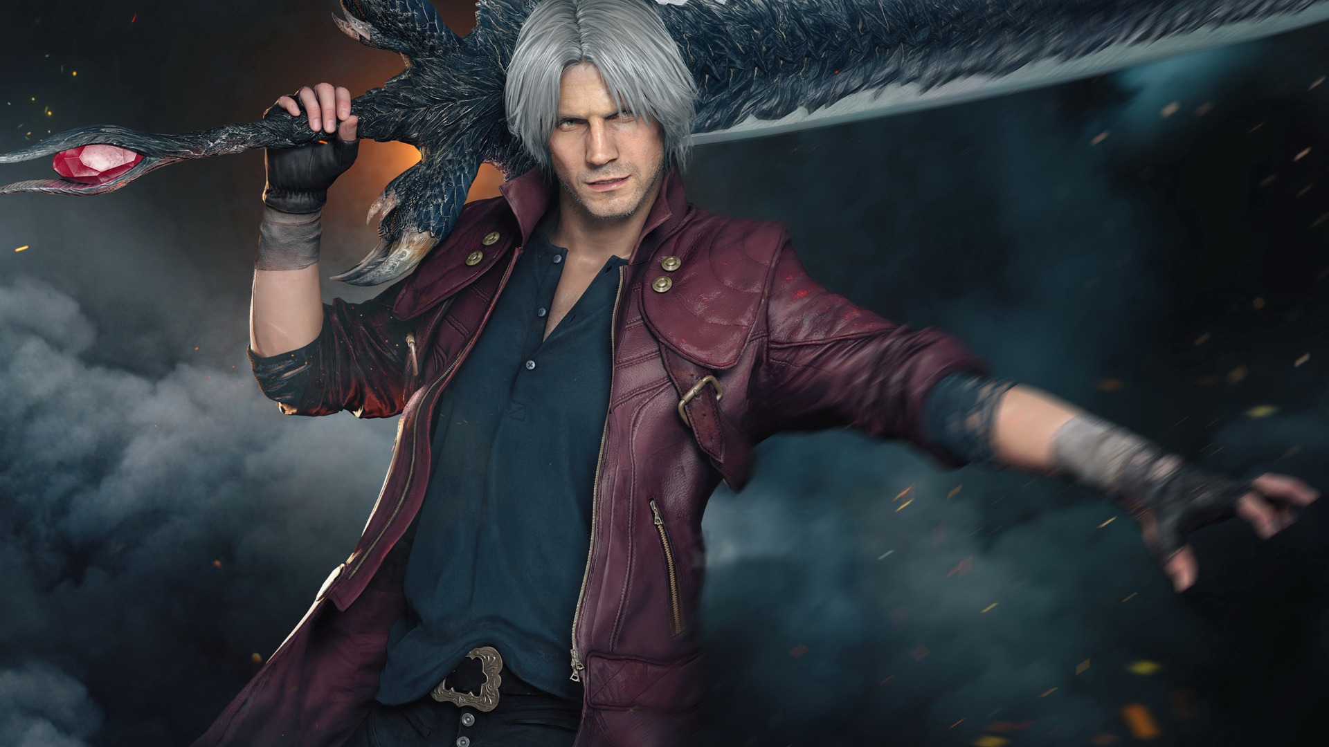 Скачать обои меч, demon, sword, Dante, Данте, охотник на демонов, Devil May  Cry 5, hunter, раздел игры в разрешении 1920x1080