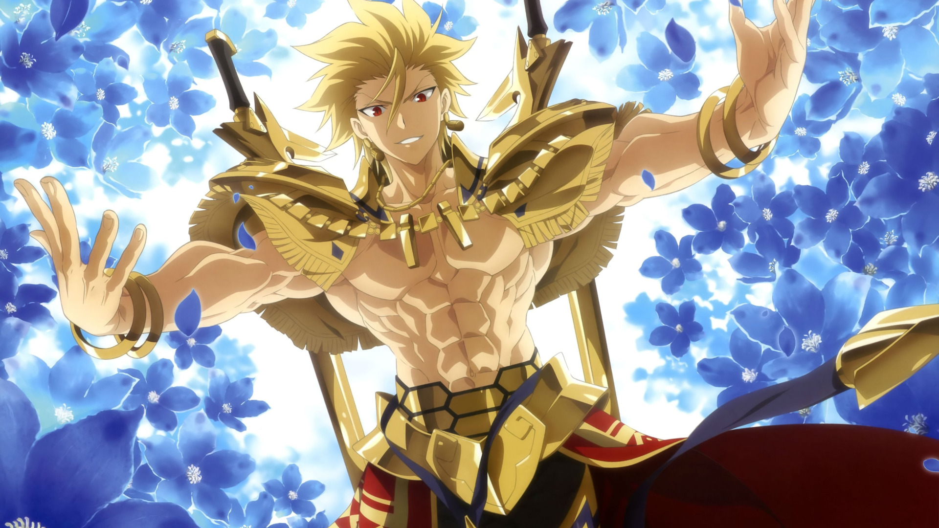 Скачать обои gold, Fate Stay Night, armor, anime, Gilgamesh, warrior,  manga, powerful, раздел сэйнэн в разрешении 1920x1080