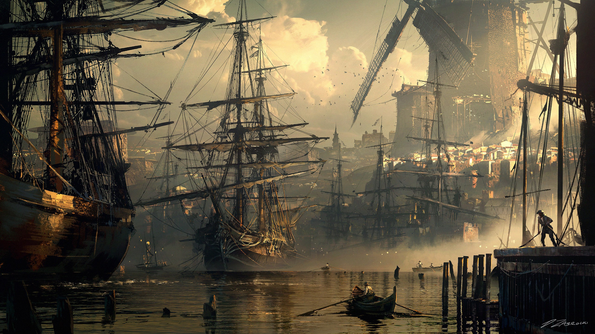 Pirates port. Дарек Заброцкий. Darek Zabrocki картины. Порт Ройал пираты Карибского моря. Летучий голландец корабль Галеон.