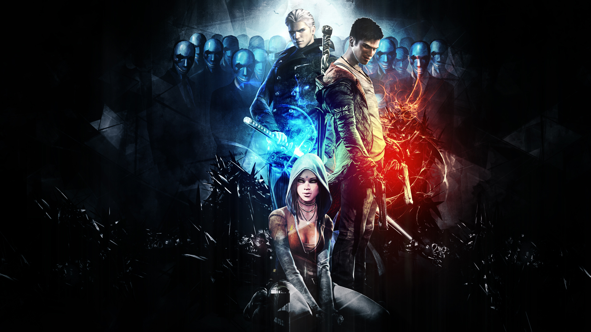 Скачать обои Dante, background, Capcom, DmC, Devil May Cry, Vergil, video  game, Kat, раздел игры в разрешении 1920x1080