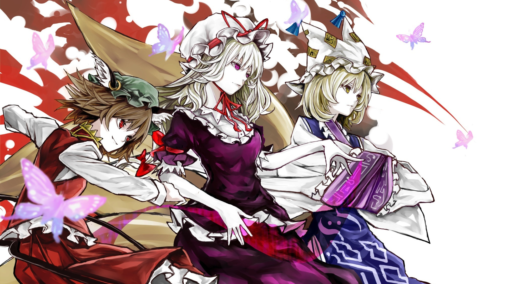 Скачать обои девушки, аниме, арт, touhou, yakumo yukari, yakumo ran, chen,  yutapon, раздел прочее в разрешении 1920x1080