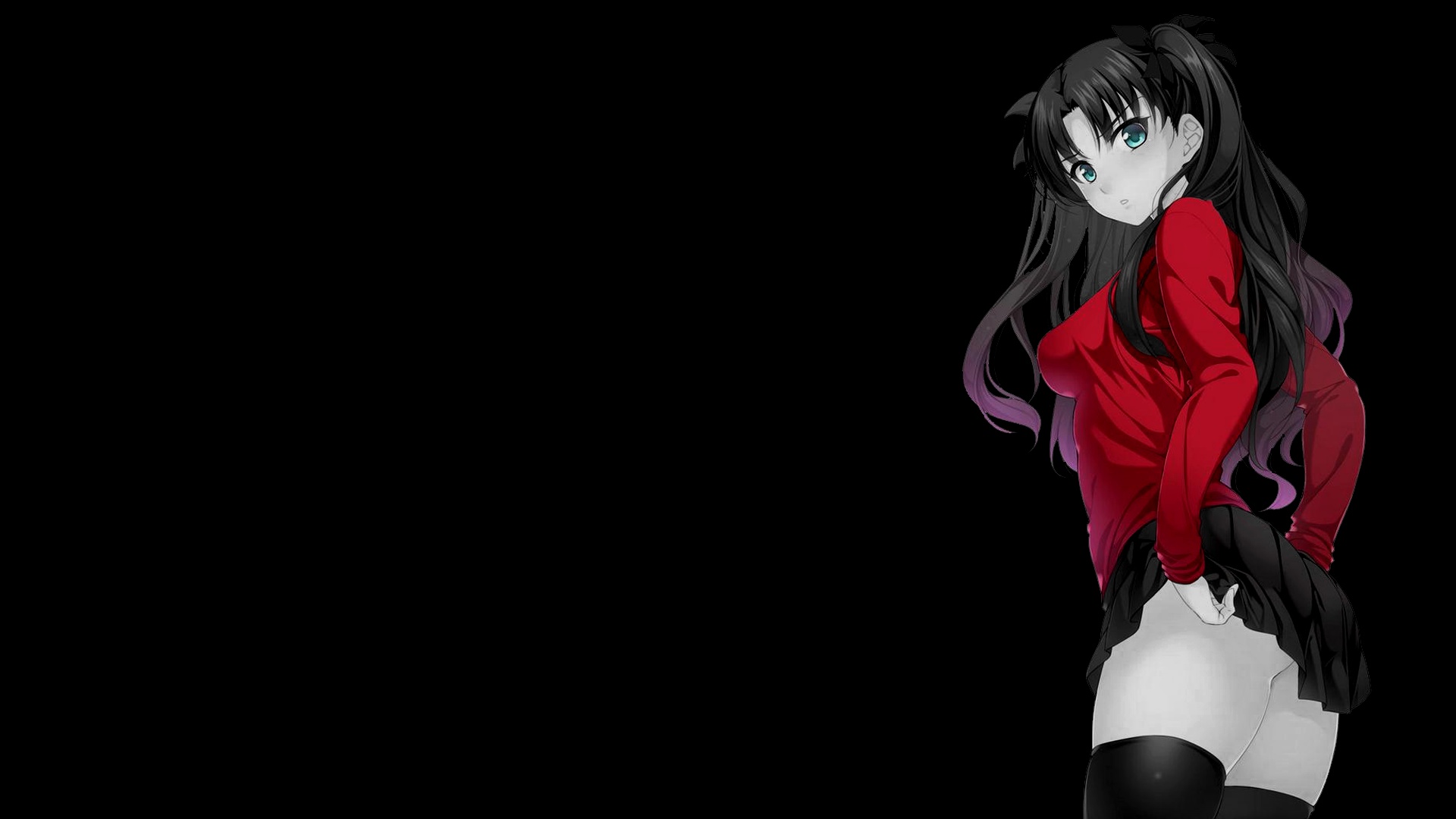 Скачать обои black background, anime girls, simple background, dark  background, selective coloring, Fate series, раздел прочее в разрешении  1920x1080