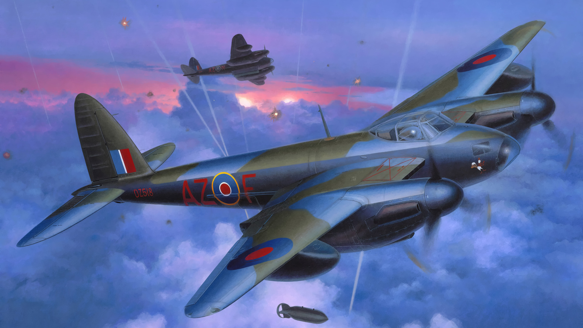 Скачать обои war, art, painting, aviation, ww2, De Havilland Mosquito ...