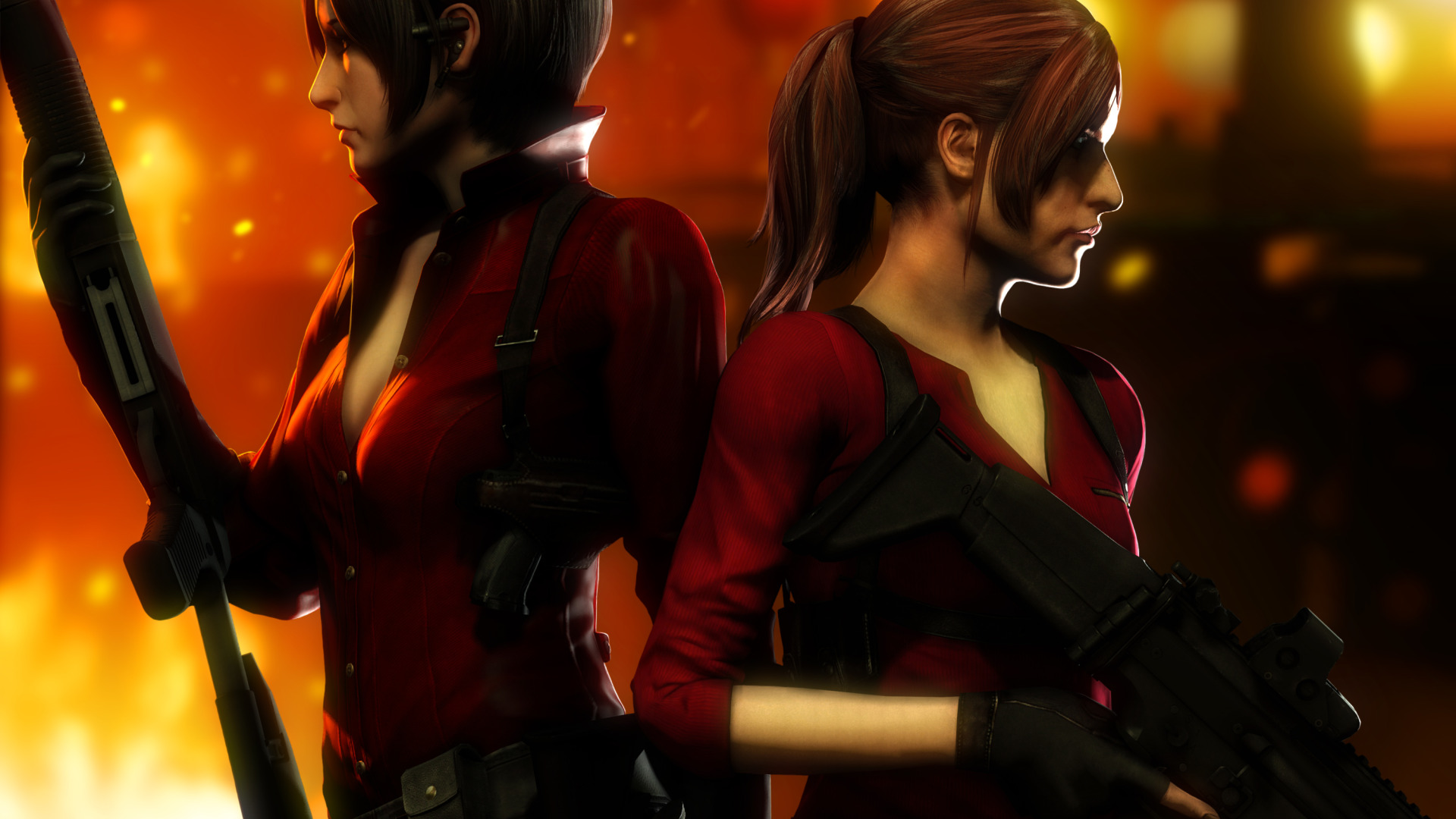 Скачать обои оружие, девушки, Resident Evil, capcom, Ada Wong, Claire  Redfield, раздел игры в разрешении 1920x1080