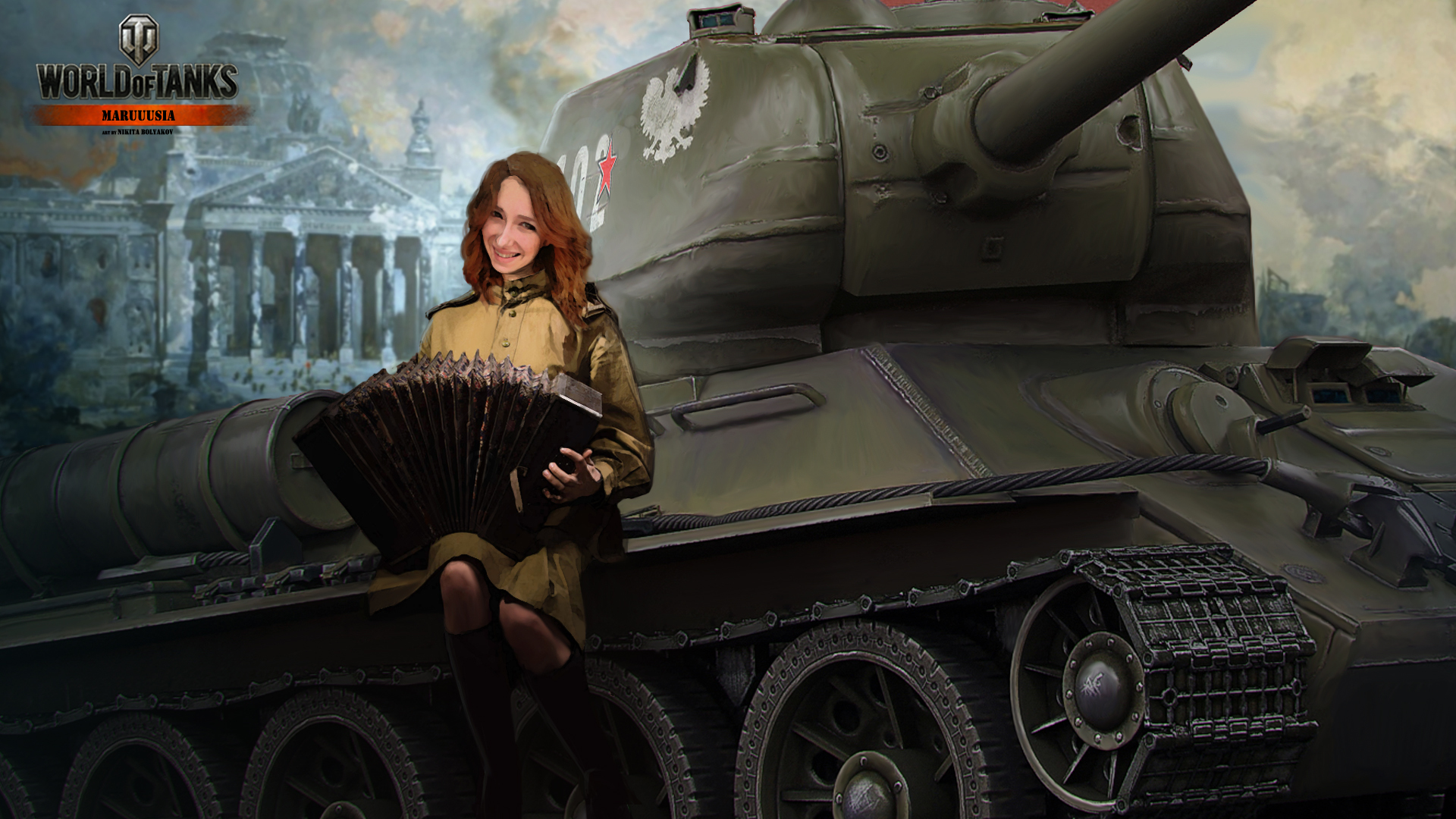 Обои девушка, танк, girl, танки, баян, WoT, Мир танков, tank на телефон и  рабочий стол, раздел девушки, разрешение 1920x1080 - скачать