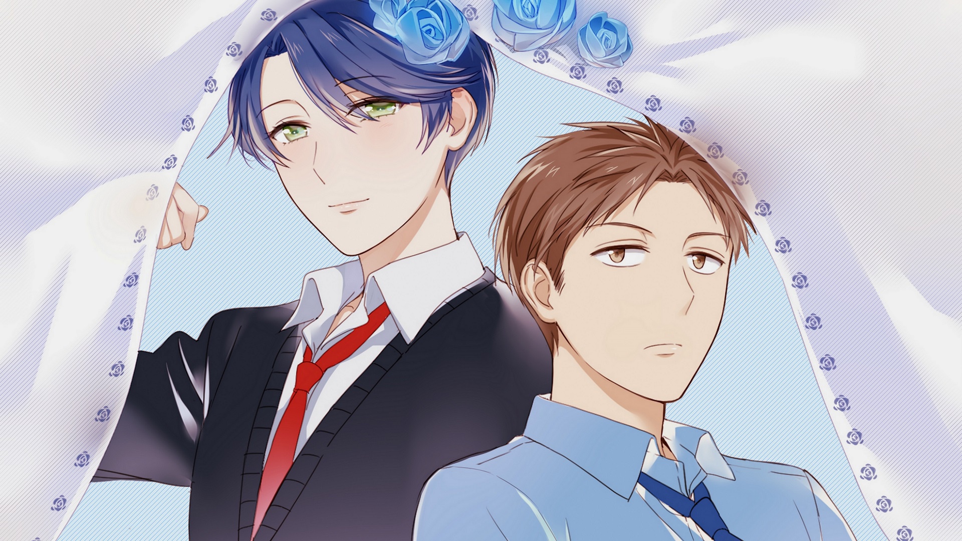 Обои девушка, розы, аниме, арт, парень, Gekkan Shoujo Nozaki-kun, Нозаки  автор сёдзе-манги на телефон и рабочий стол, раздел сёдзё, разрешение  1920x1080 - скачать