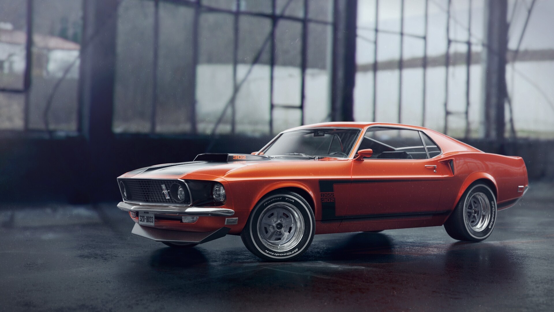 Скачать обои Mustang, Ford, Авто, Машина, Оранжевый, 1969, Ford Mustang,  Рендеринг, раздел ford в разрешении 1920x1080