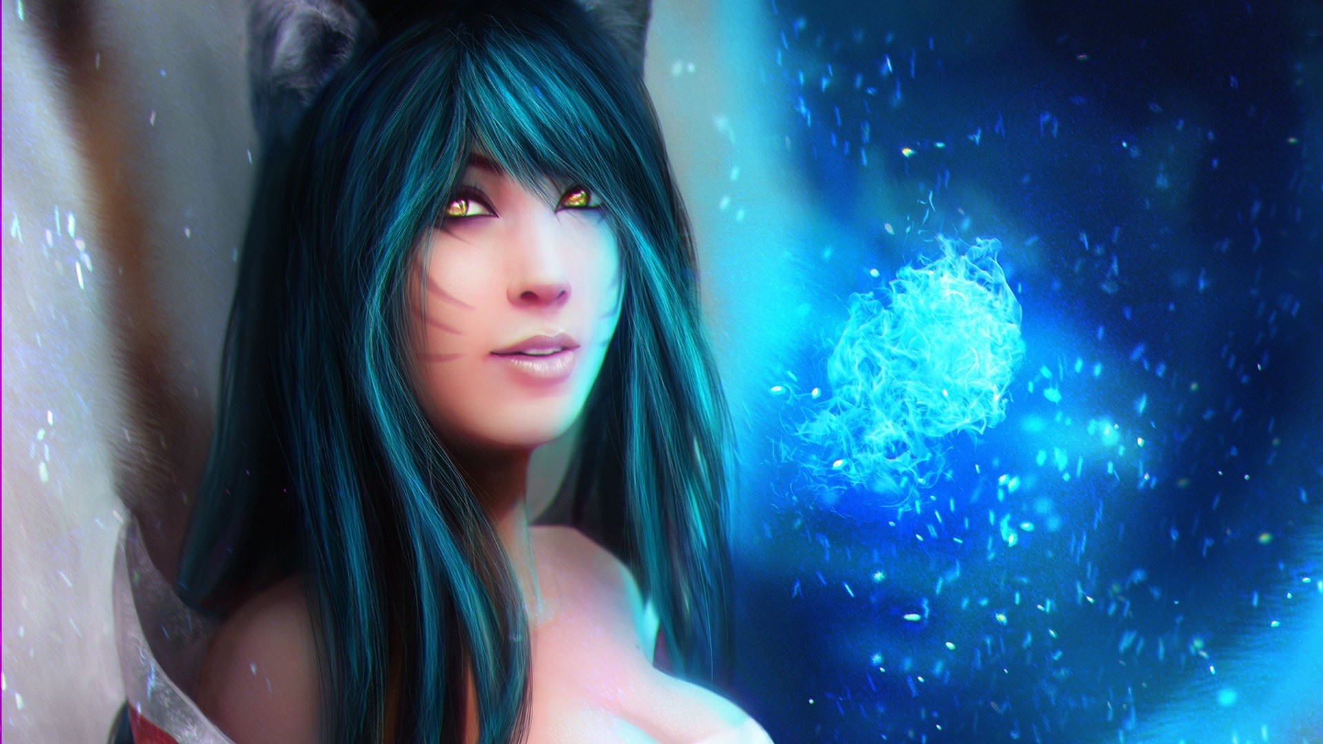 Скачать обои game, fox, League of Legends, Ahri, LOL, kitsune, by  magicnaanavi, раздел игры в разрешении 1920x1080