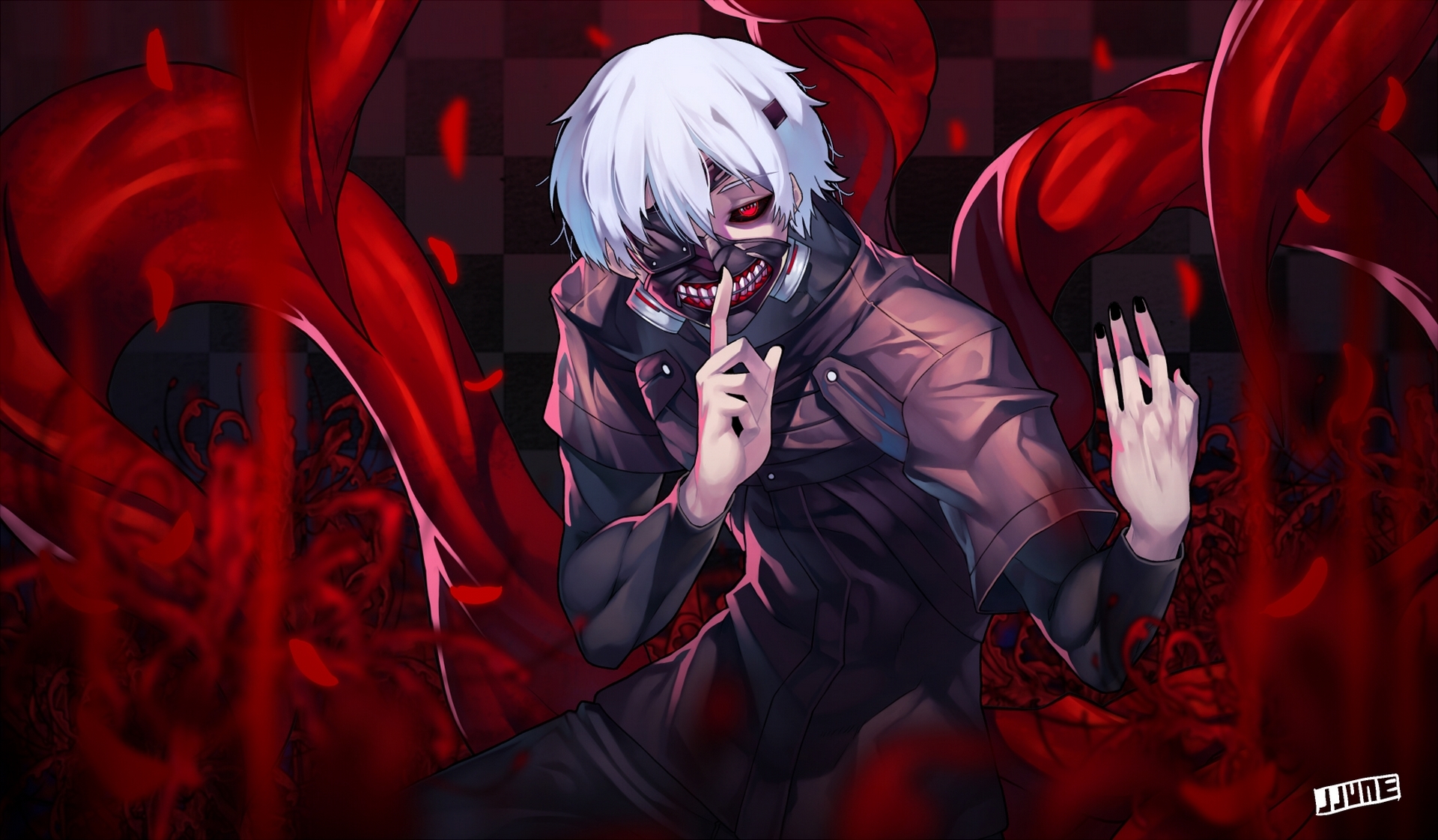 Скачать обои аниме, маска, арт, парень, жест, токийский гуль, tokyo ghoul,  kaneki ken, раздел сэйнэн в разрешении 1920x1122