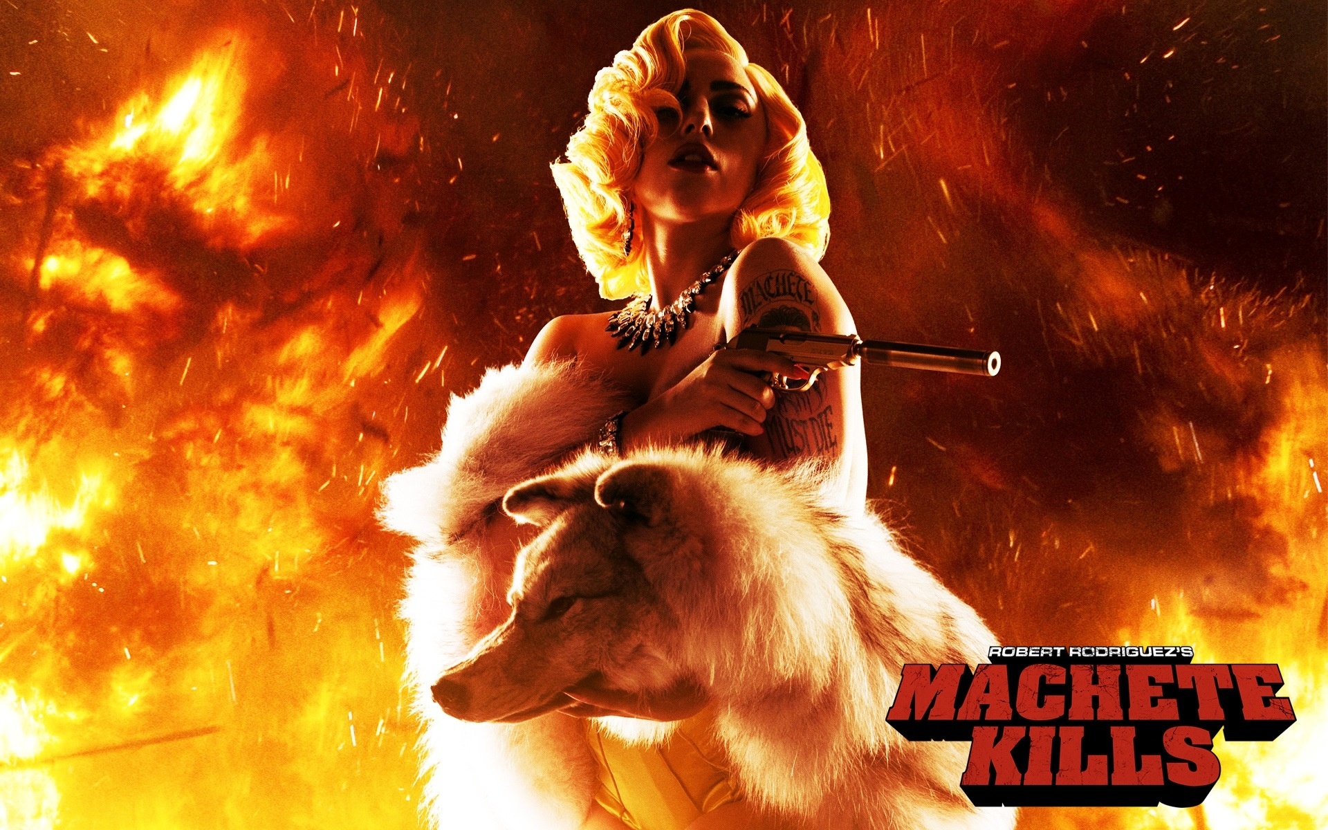 Обои пистолет, волк, глушитель, lady gaga, леди гага, machete kills, мачете  убивает на телефон и рабочий стол, раздел фильмы, разрешение 1920x1200 -  скачать