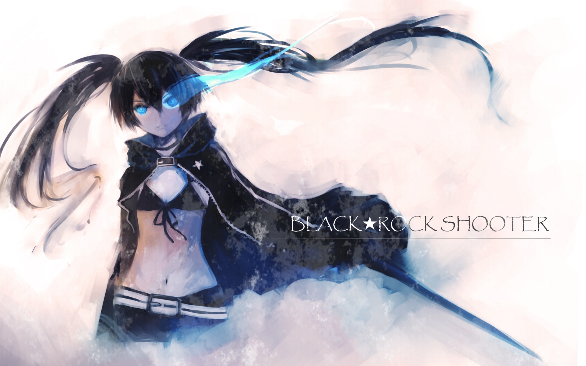 Скачать обои грудь, девушка, оружие, магия, меч, лифчик, плащ, black rock  shooter, раздел аниме в разрешении 1920x1200