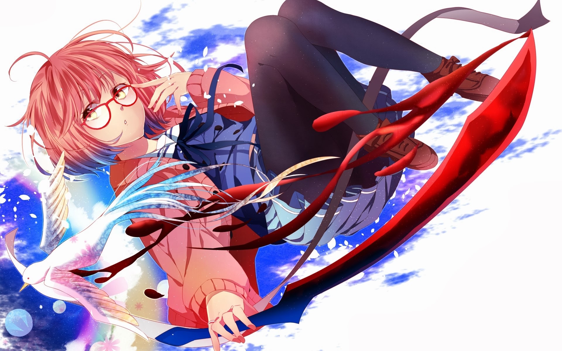 Обои девушка, очки, Anime, art, за гранью, kyoukai no kanata, kuriyama  mirai на телефон и рабочий стол, раздел прочее, разрешение 1920x1200 -  скачать