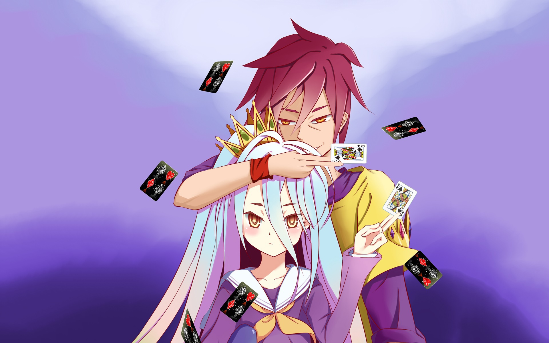 Скачать обои аниме, арт, девочка, парень, двое, No Game No Life, Нет игры  нет жизни, раздел сёнэн в разрешении 1920x1200