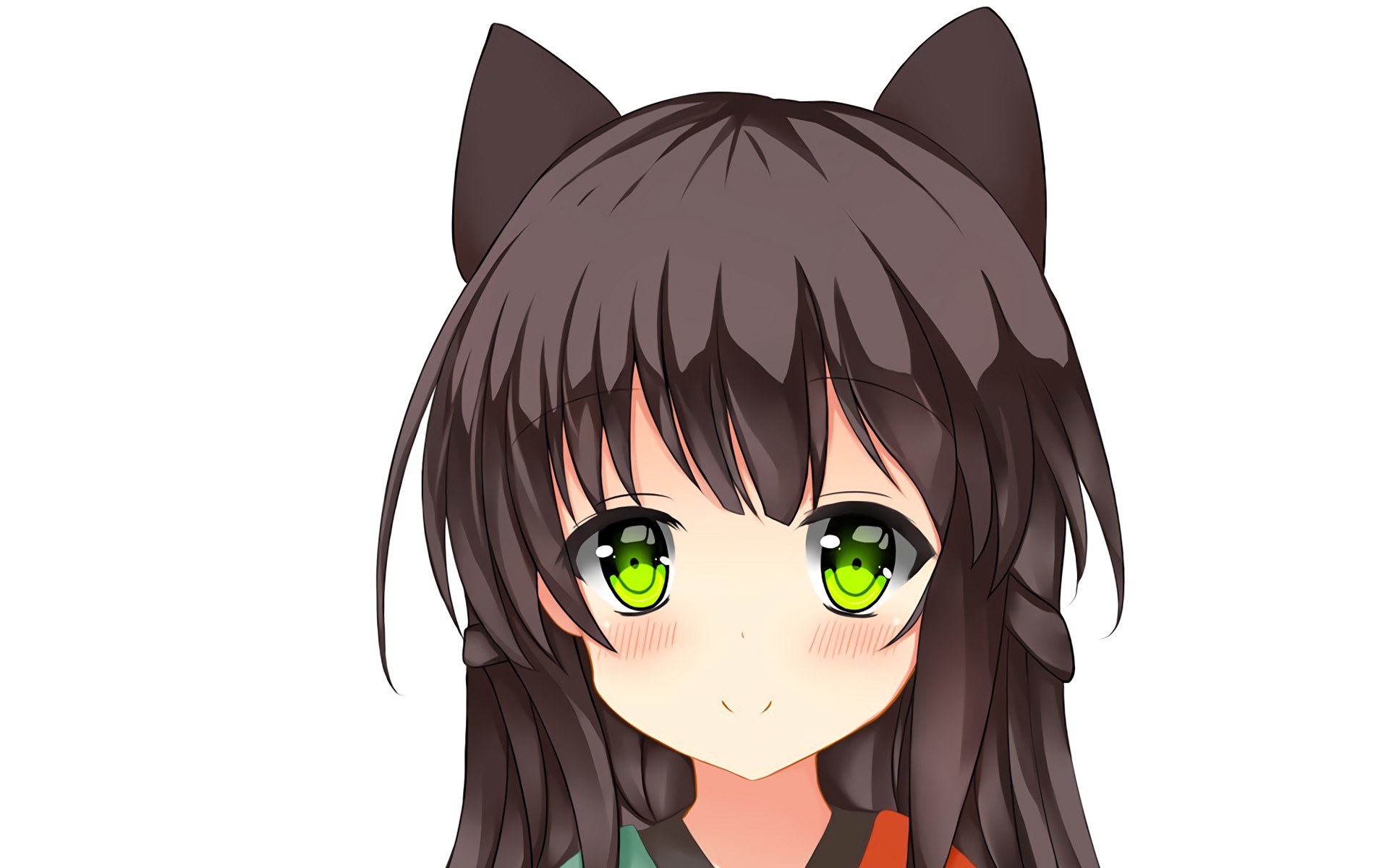 Скачать обои girl, green eyes, neko, blush, anime, cat, pretty, asian,  раздел сёдзё в разрешении 1920x1200