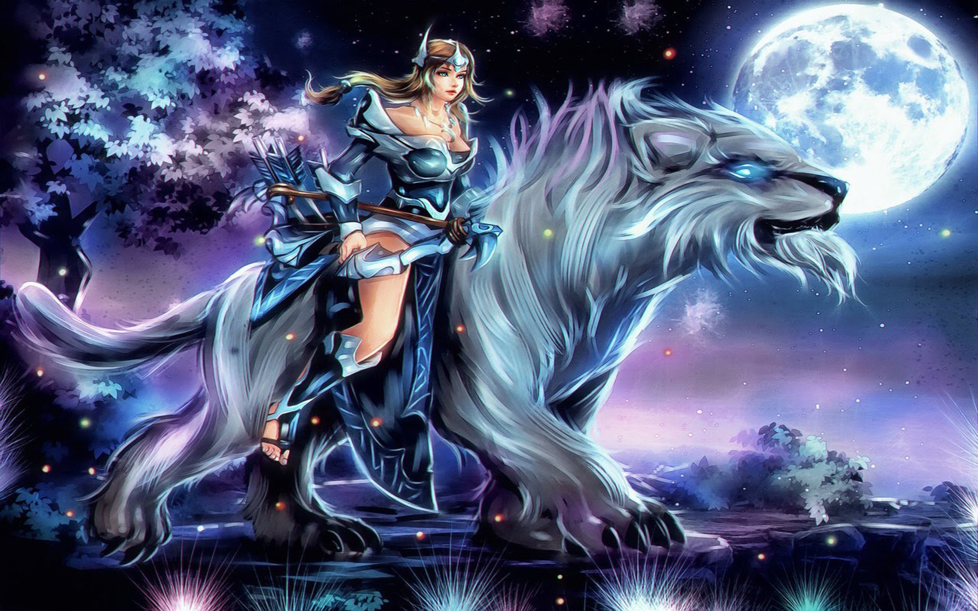 Обои girl, moon, game, star, armor, sky, night, wolf на телефон и рабочий  стол, раздел игры, разрешение 1920x1200 - скачать