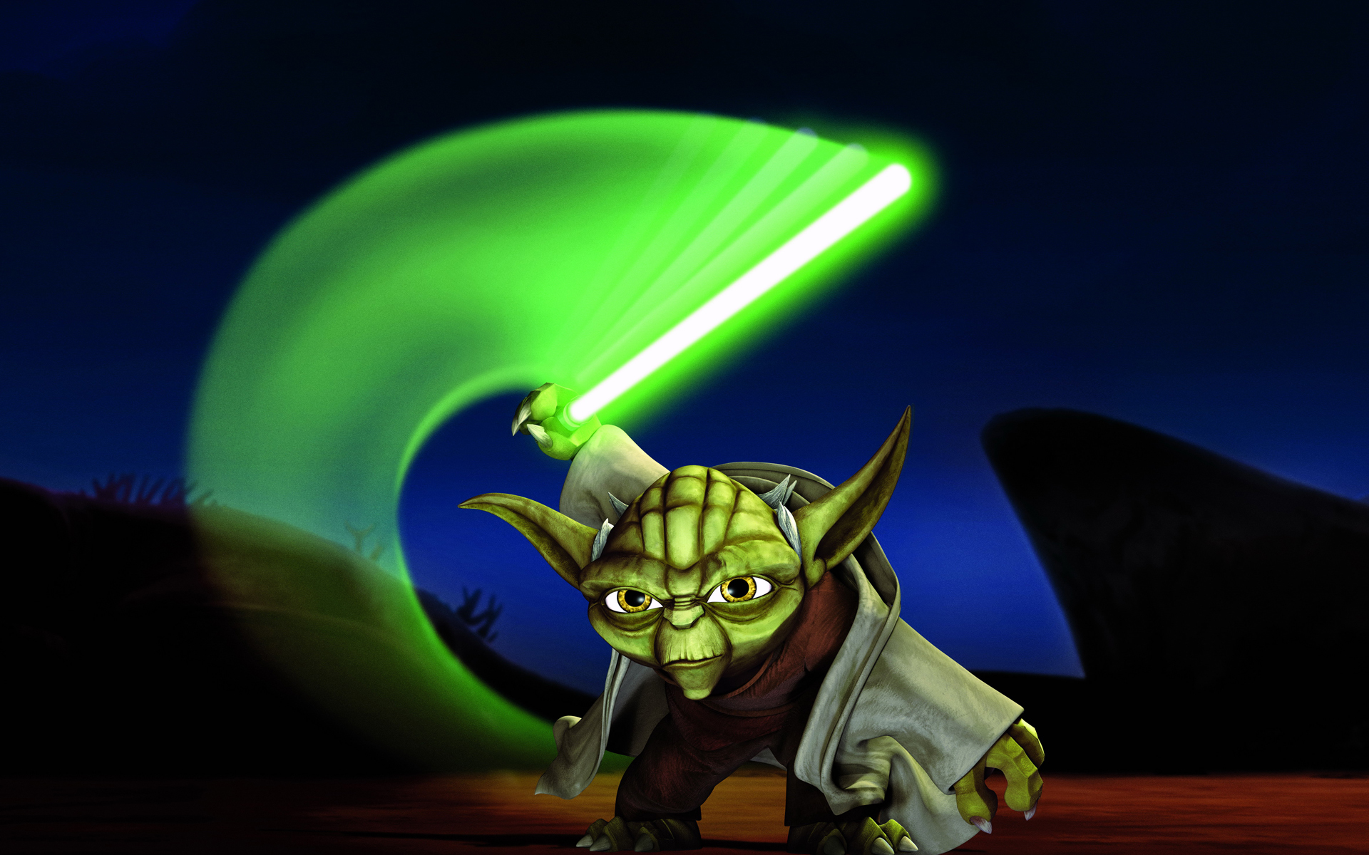 Обои меч, джедай, Star Wars: The Clone Wars, master yoda, Звездные войны:  Войны клонов, магистр йода на телефон и рабочий стол, раздел фильмы,  разрешение 1920x1200 - скачать