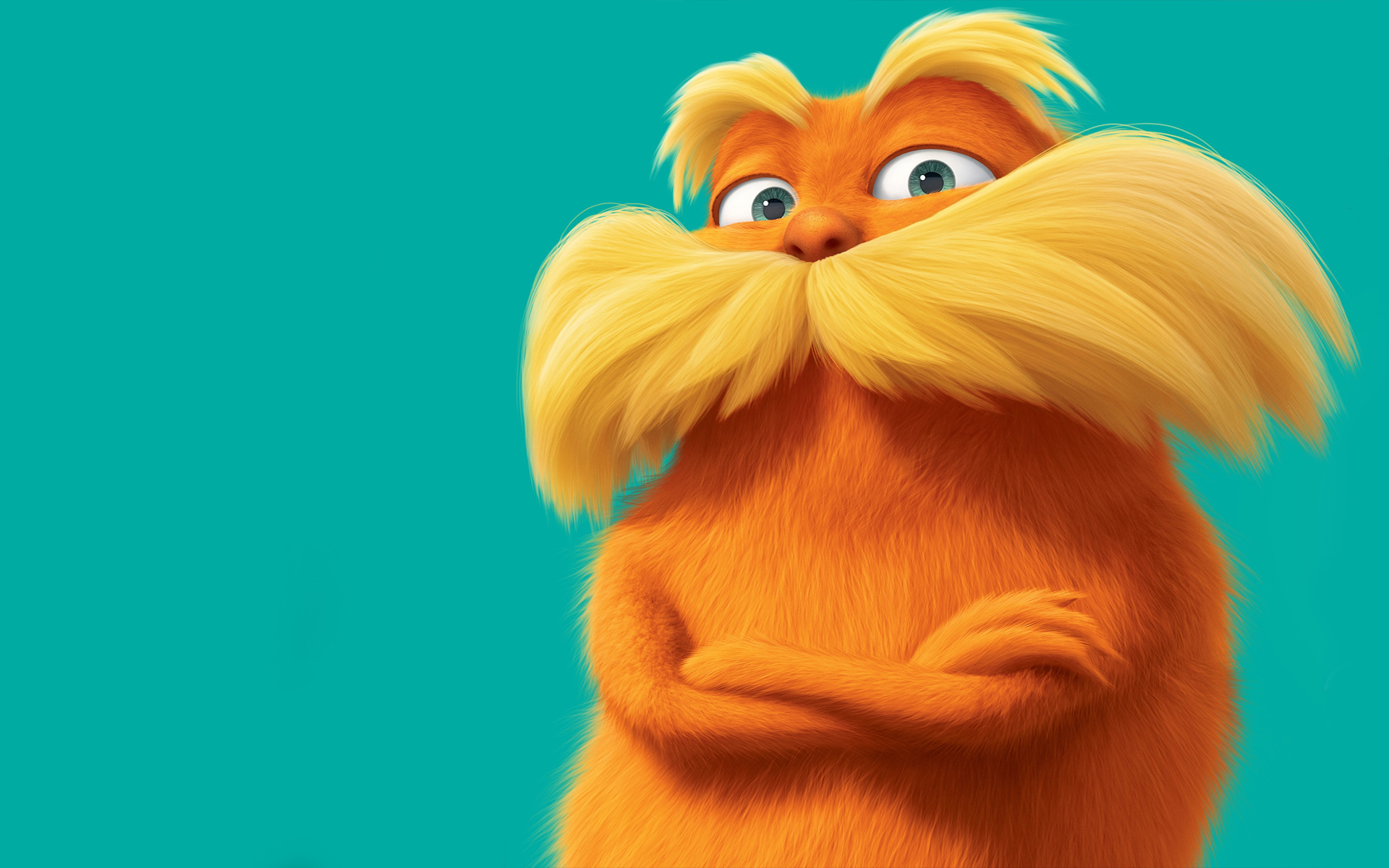 Скачать обои оранжевый, синий фон, усатый, лоракс, The Lorax, раздел фильмы  в разрешении 1920x1200