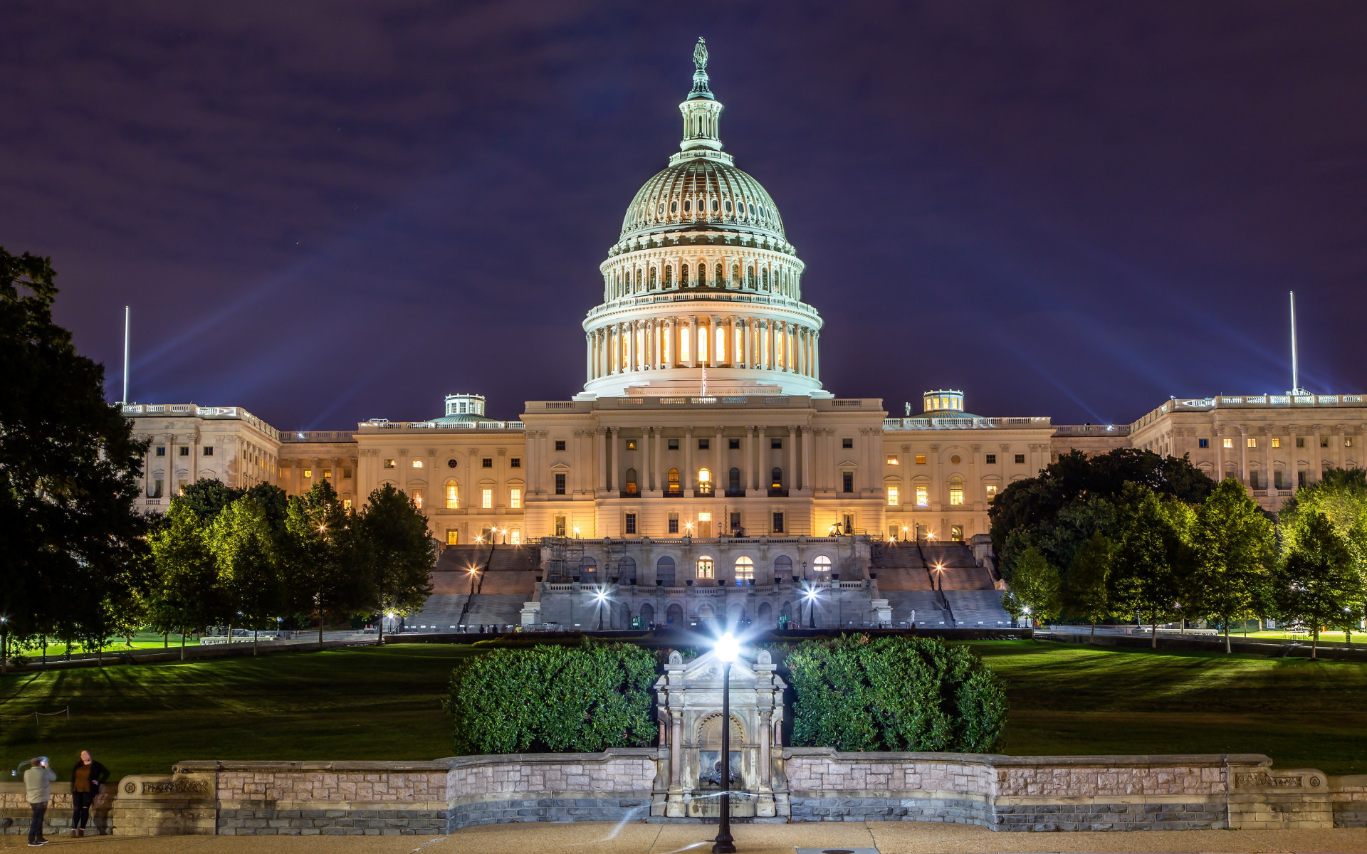 Скачать обои фото, Дома, Вечер, Город, Вашингтон, США, Уличные фонари,  Capitol Building, раздел город в разрешении 1920x1200