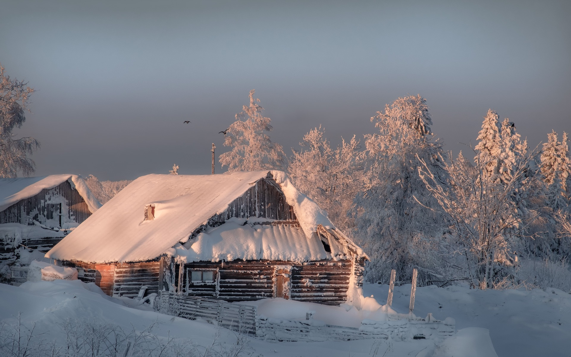 Заснеженный домик в горах