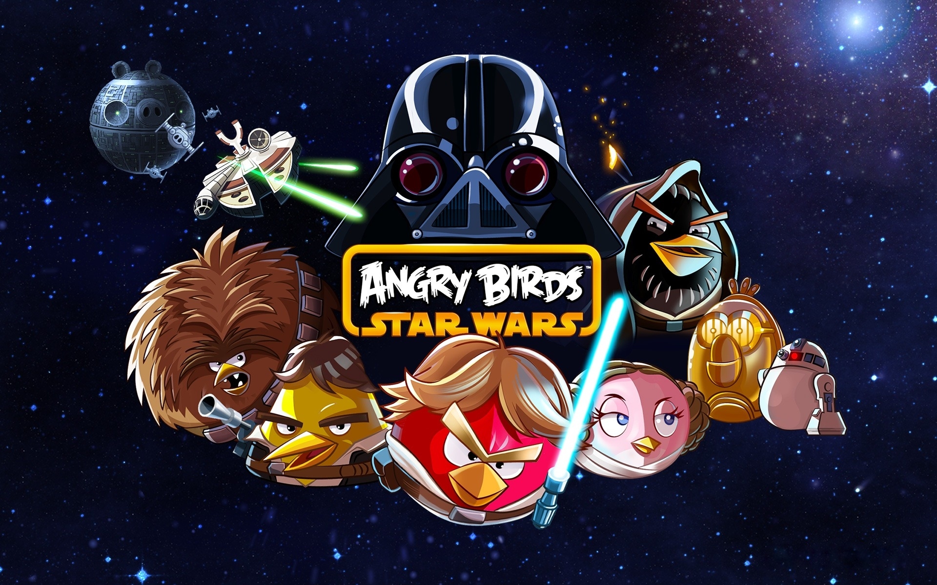 Обои дроиды, Star Wars, Звездные Войны, Дарт Вейдер, Angry Birds, Хан Соло,  Оби-Ван Кеноби, Звезда Смерти на телефон и рабочий стол, раздел игры,  разрешение 1920x1200 - скачать