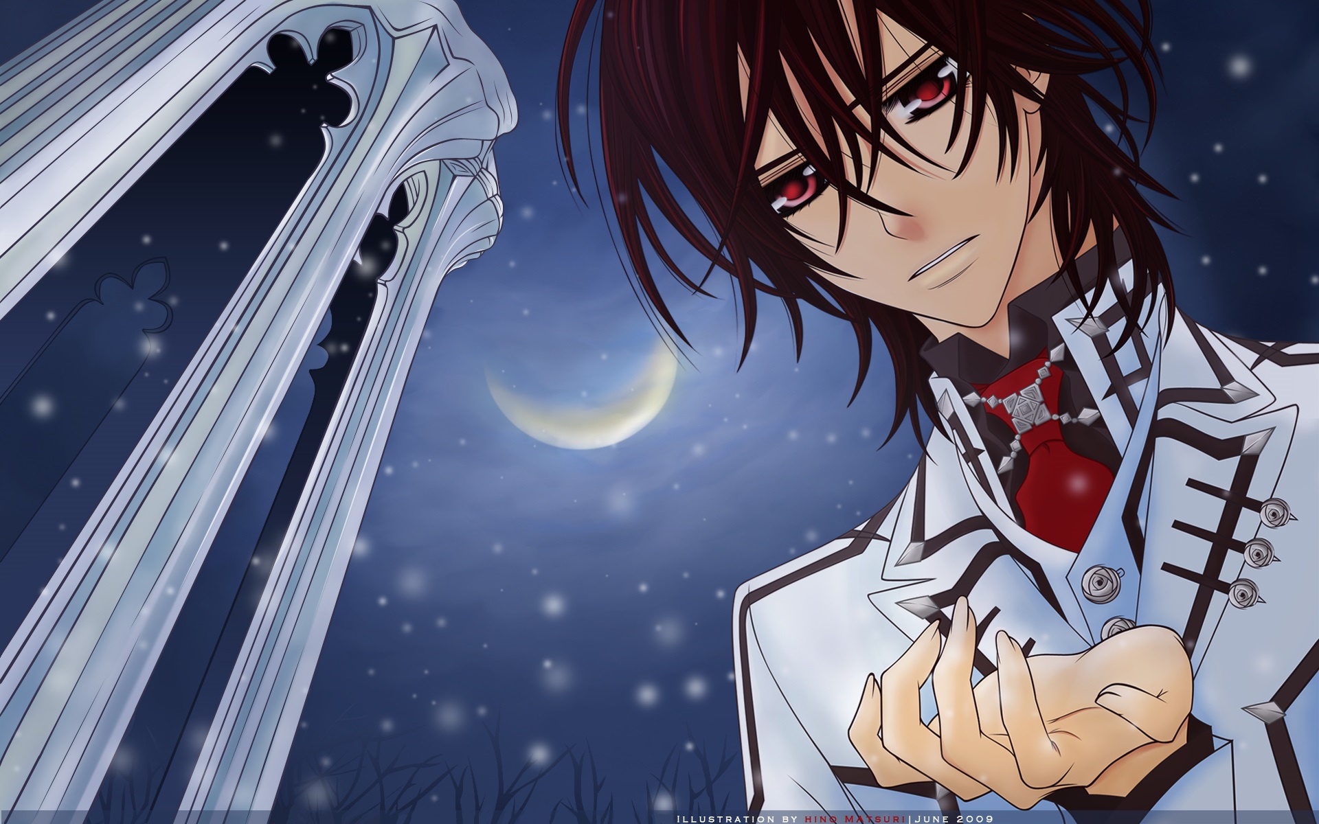 Обои ночь, луна, колонны, парень, школьная форма, art, kuran kaname,  vampire knight на телефон и рабочий стол, раздел сёнэн, разрешение  1920x1200 - скачать