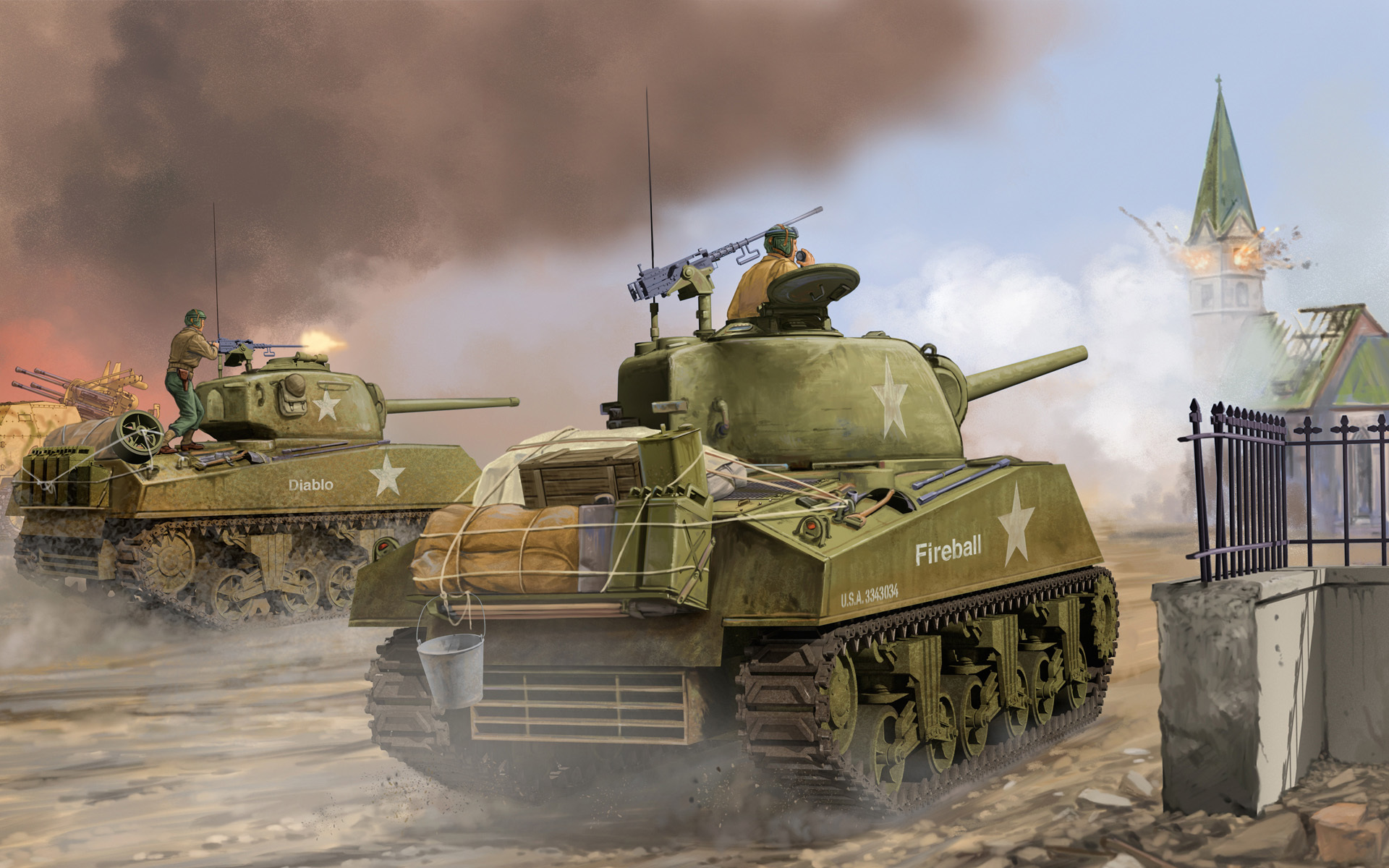 Обои арт, танк, сражение, game, the, Tank, средний, Sherman на телефон и  рабочий стол, раздел оружие, разрешение 1920x1200 - скачать