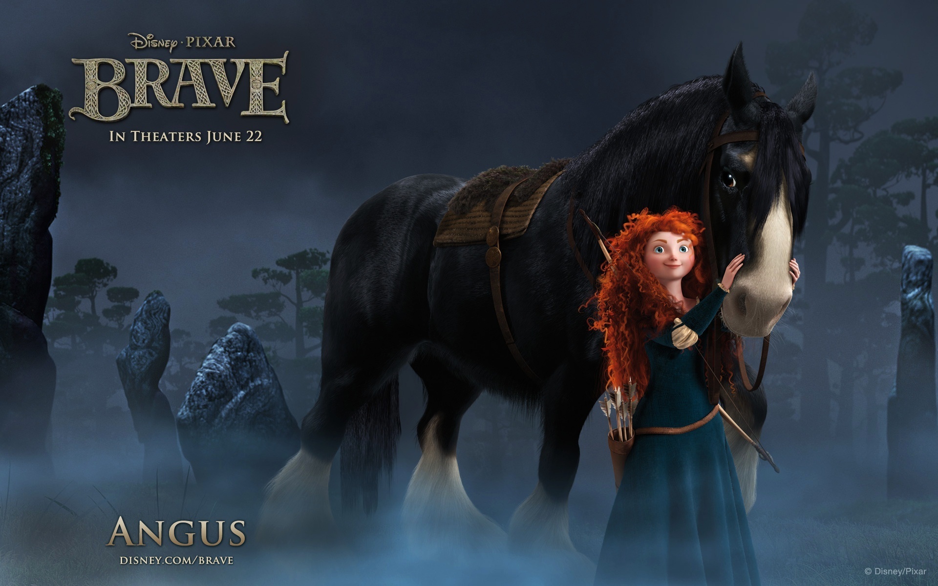 Скачать обои лес, ночь, конь, принцесса, Brave, Angus, Merida, раздел  фильмы в разрешении 1920x1200