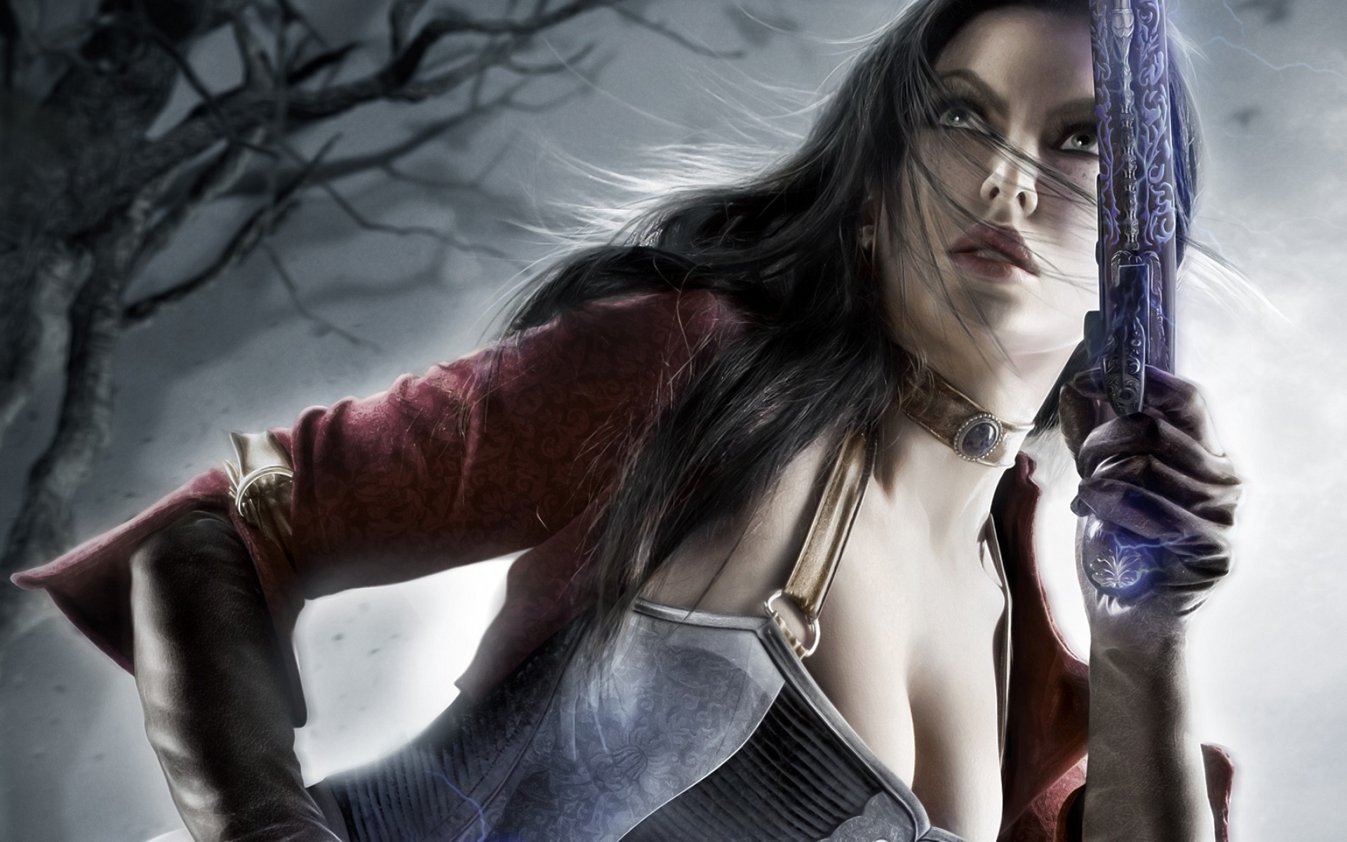 Скачать обои взгляд, девушка, оружие, арт, револьвер, katarina, Dungeon Sie...