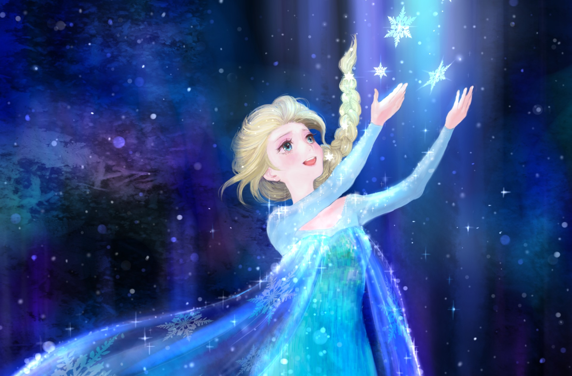 Скачать обои девушка, снег, снежинки, арт, Frozen, Elsa, Эльза, Холодное  сердце, раздел фильмы в разрешении 1920x1263