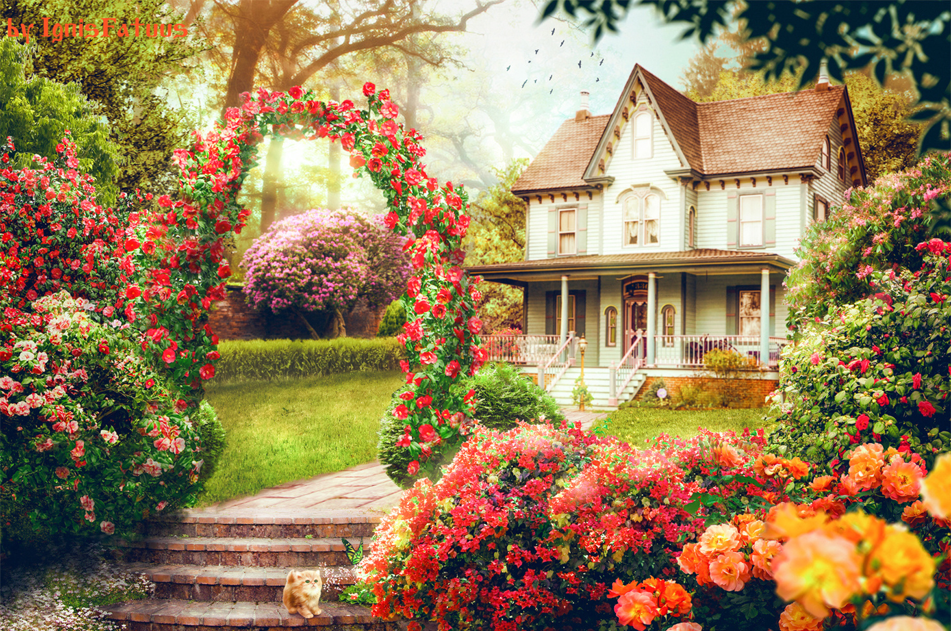 Красивый дом открытка. Уютный домик с садом. Сказочный домик в цветах. Красивые сказочные домики. Домик с цветущим садом.