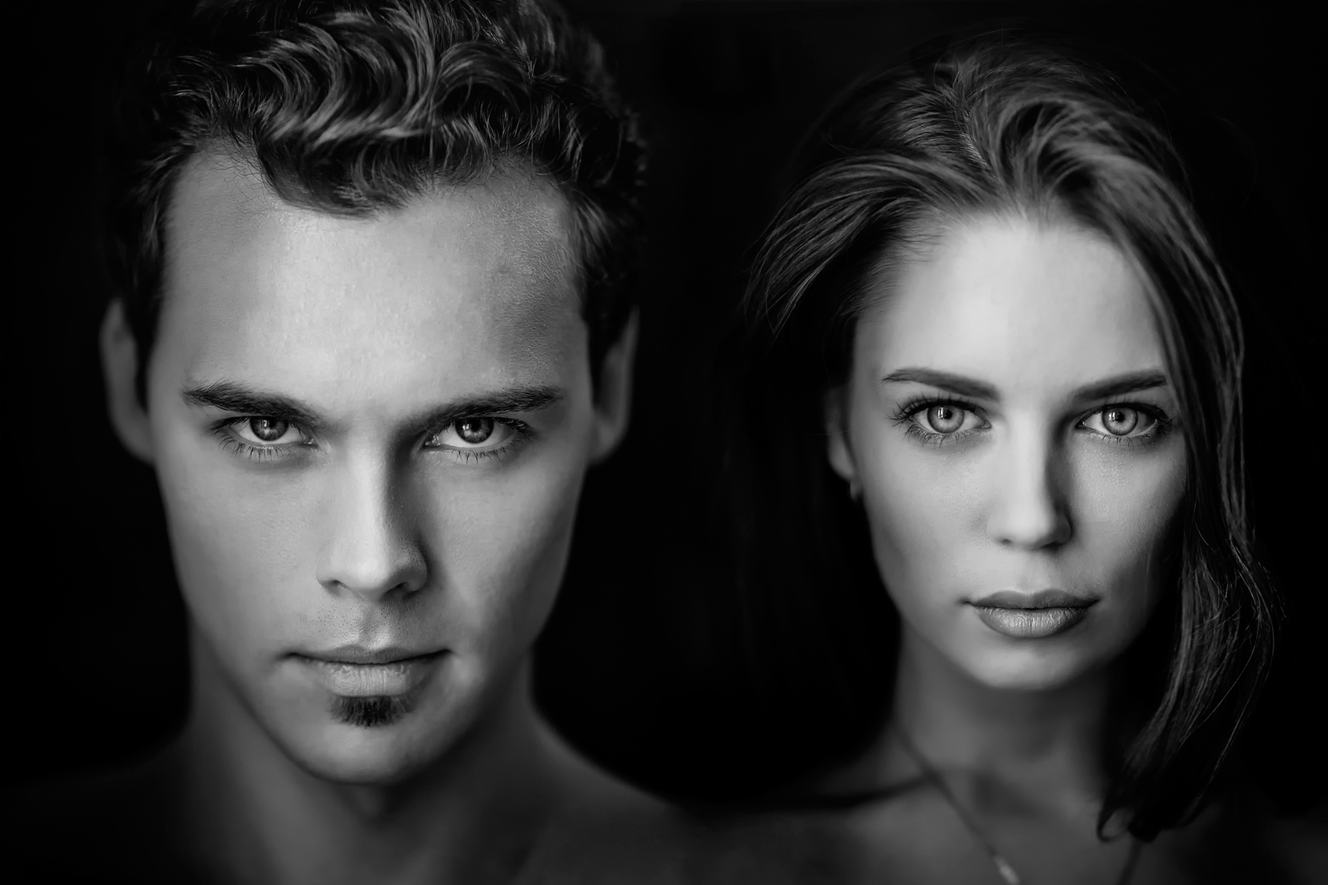 1 мужчина близнецы. Мужские и женские стрижки реклама. Две модели лицо. Модель лицо мужчина и женщина. Женщина на лице у мужчины.